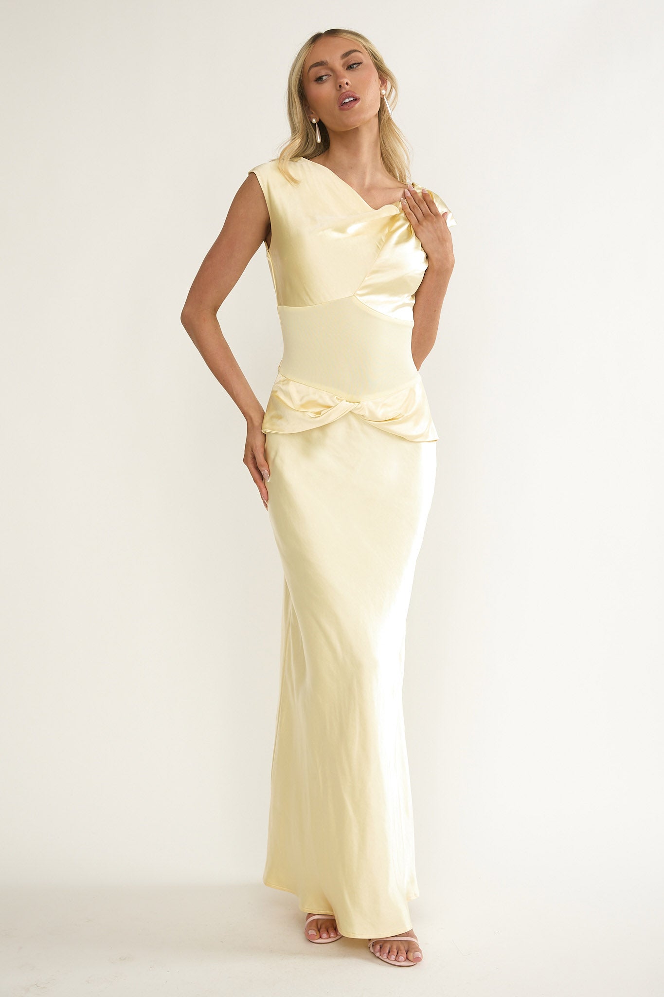 Tahlia Rae Mesh Waist Cap Sleeve Maxi Dress Butter-Maymioy