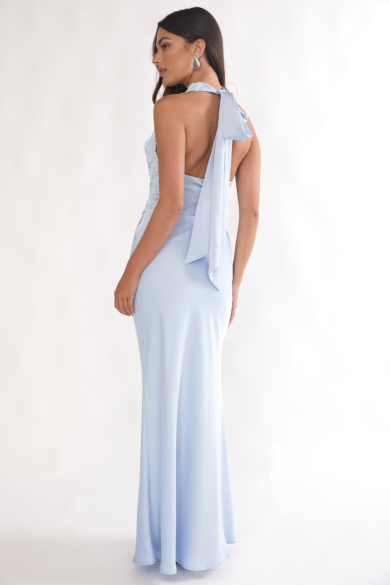 Scotlyn Applique Trim Halter Maxi Dress Blue-Maymioy