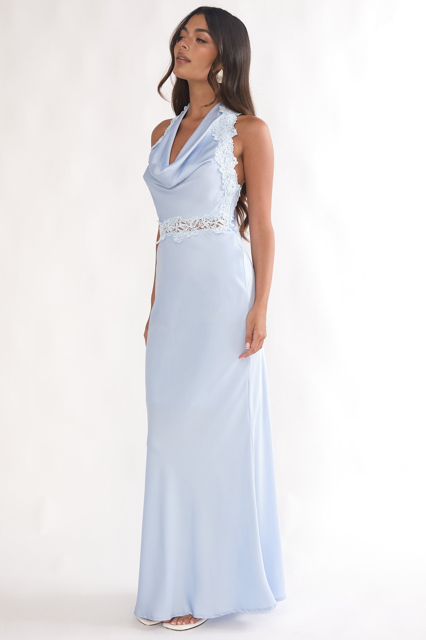 Scotlyn Applique Trim Halter Maxi Dress Blue-Maymioy