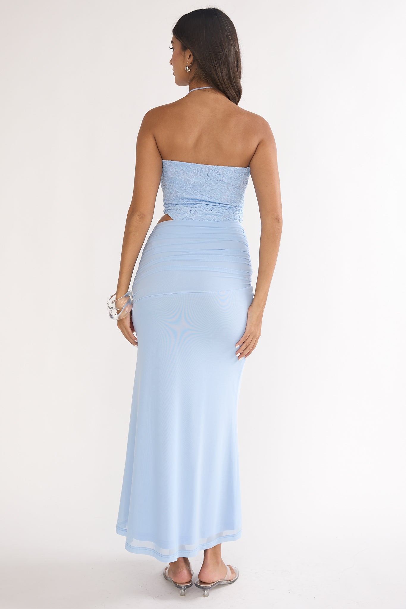 Truths Cut-Out Waist Ruched Maxi Dress Blue-Maymioy