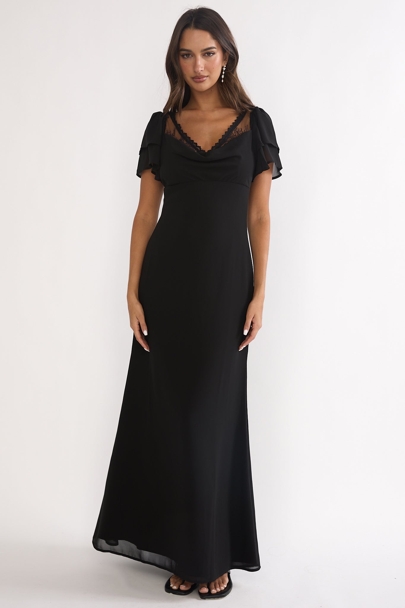 Elorin Lace Trim Maxi Dress Black-Maymioy