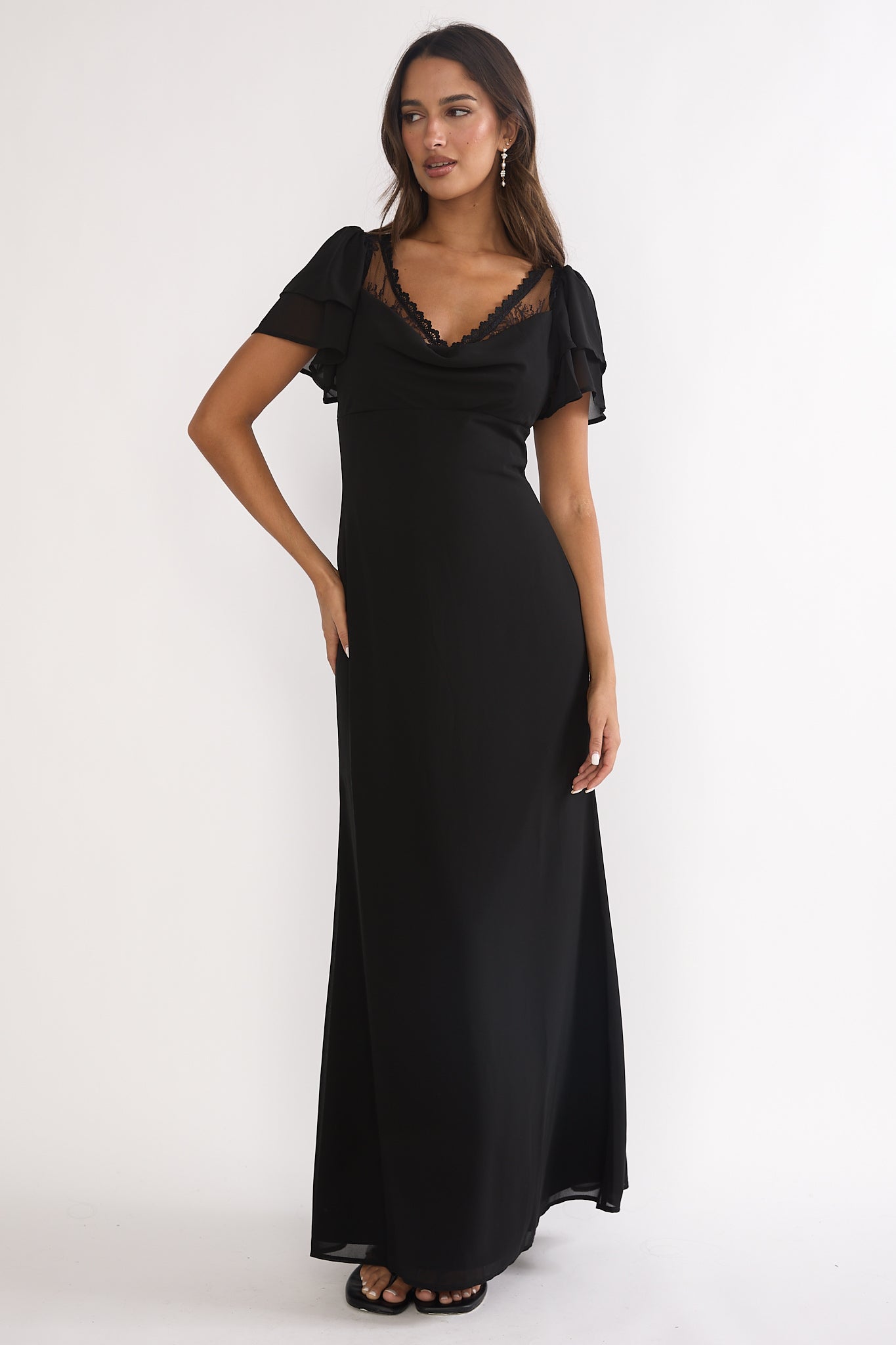 Elorin Lace Trim Maxi Dress Black-Maymioy
