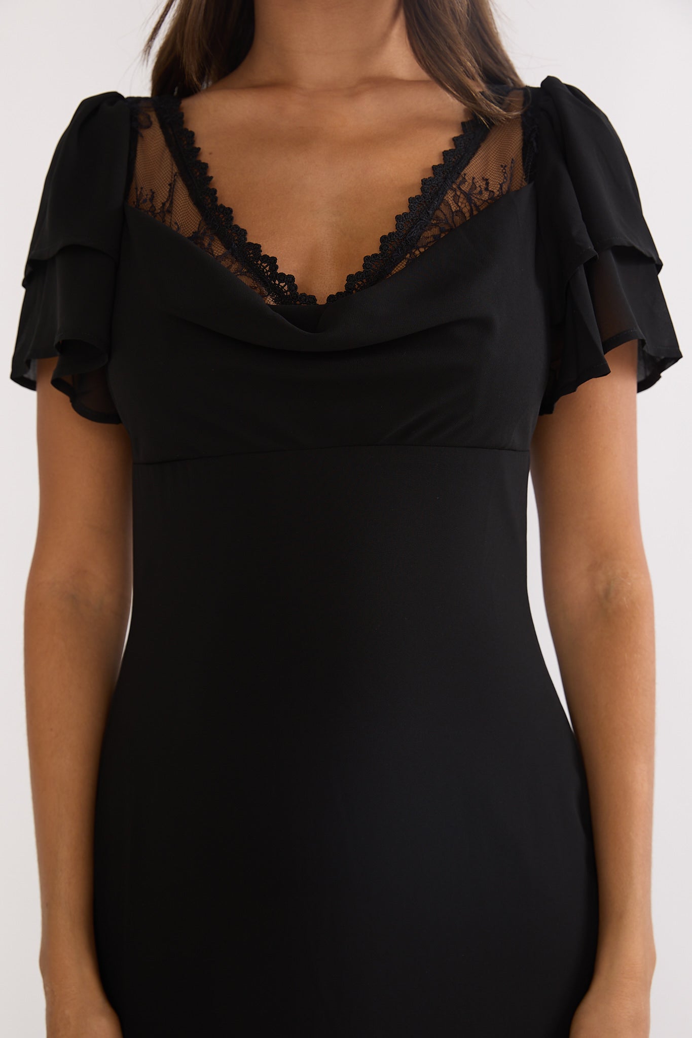 Elorin Lace Trim Maxi Dress Black-Maymioy