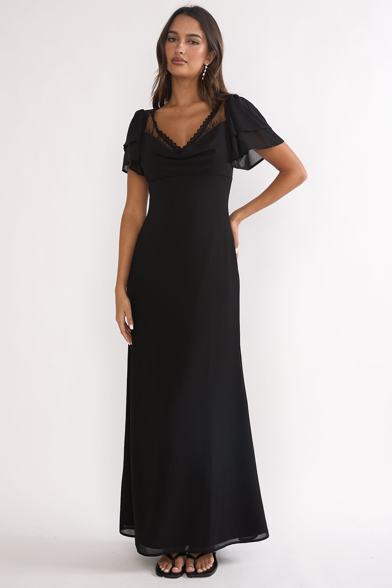 Elorin Lace Trim Maxi Dress Black-Maymioy