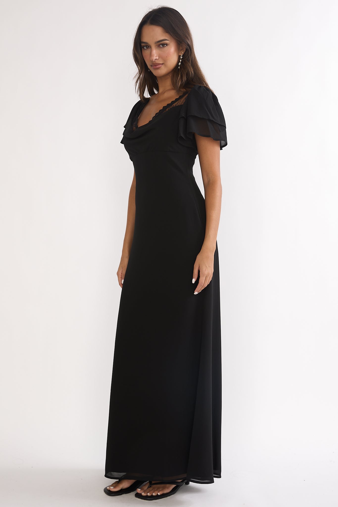 Elorin Lace Trim Maxi Dress Black-Maymioy
