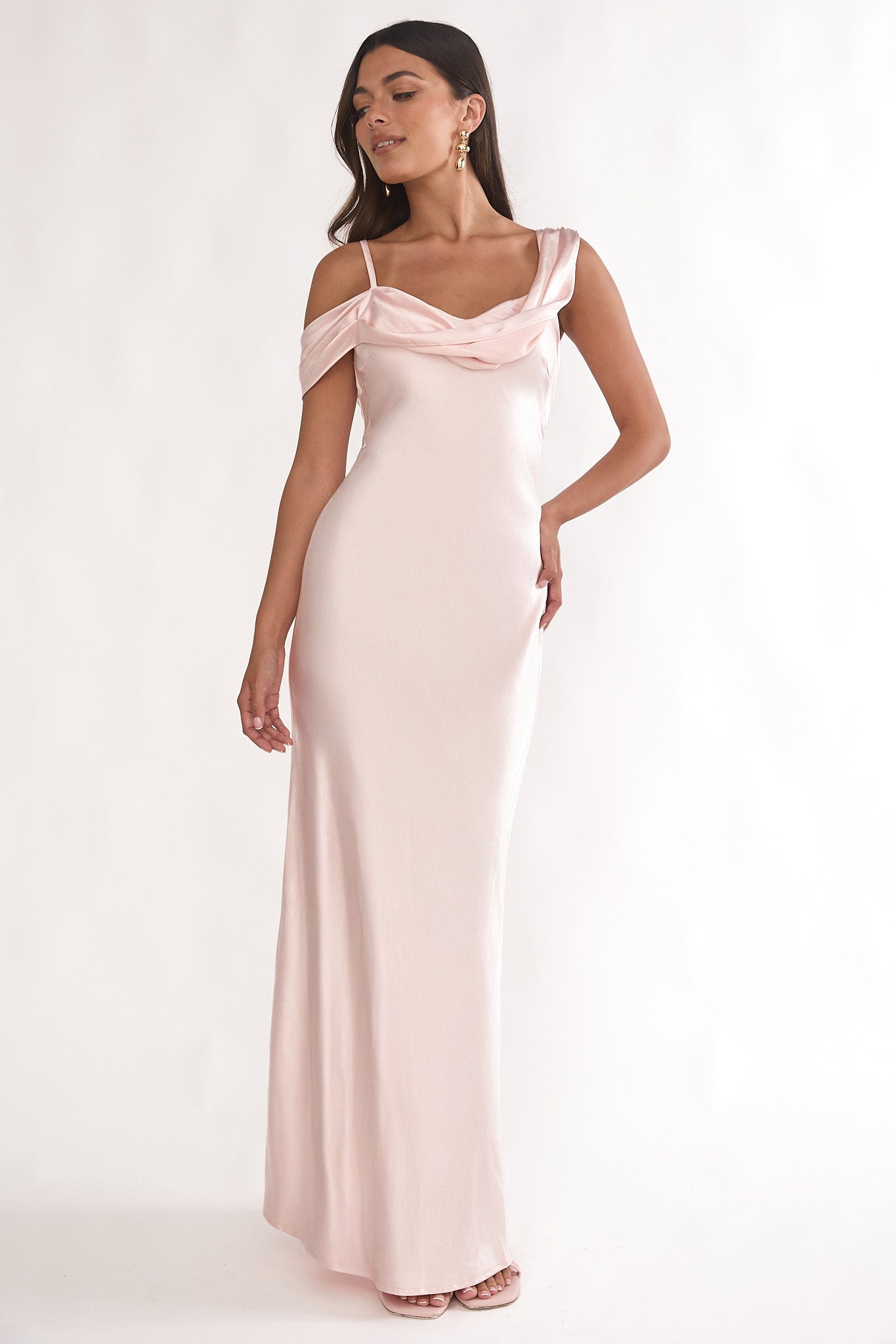Emelle Asymmetric Neckline Maxi Dress Pink-Maymioy
