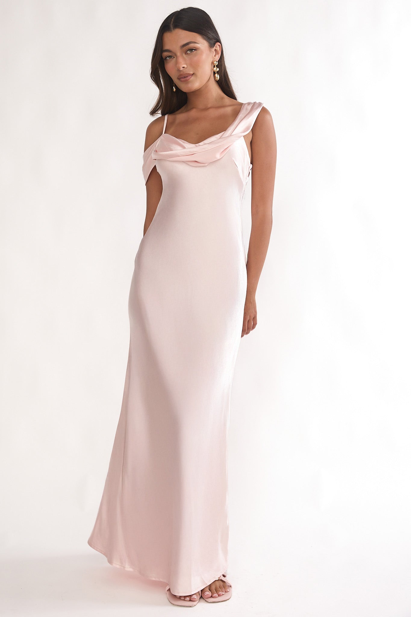 Emelle Asymmetric Neckline Maxi Dress Pink-Maymioy