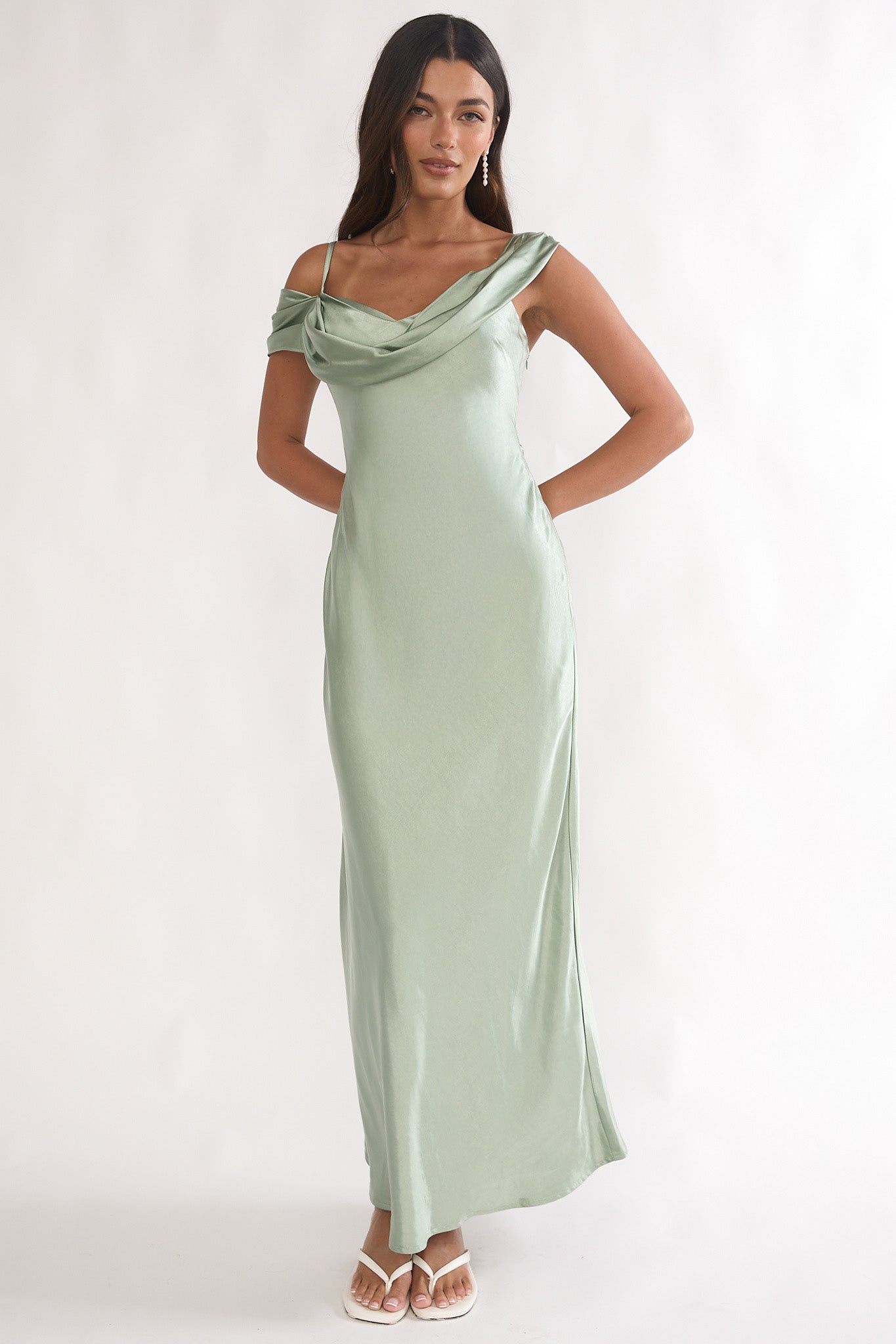 Emelle Asymmetric Neckline Maxi Dress Pistachio-Maymioy