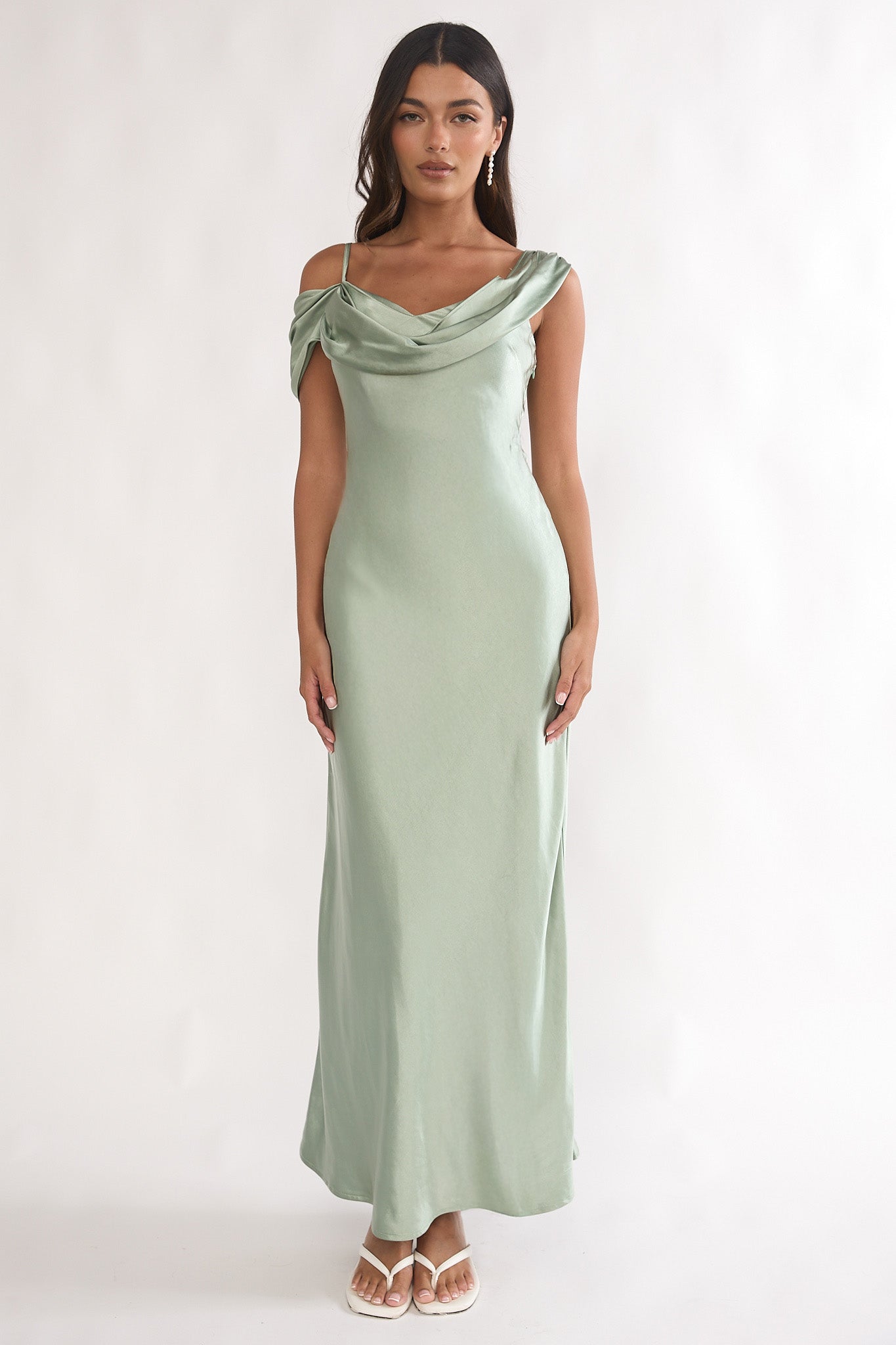 Emelle Asymmetric Neckline Maxi Dress Pistachio-Maymioy