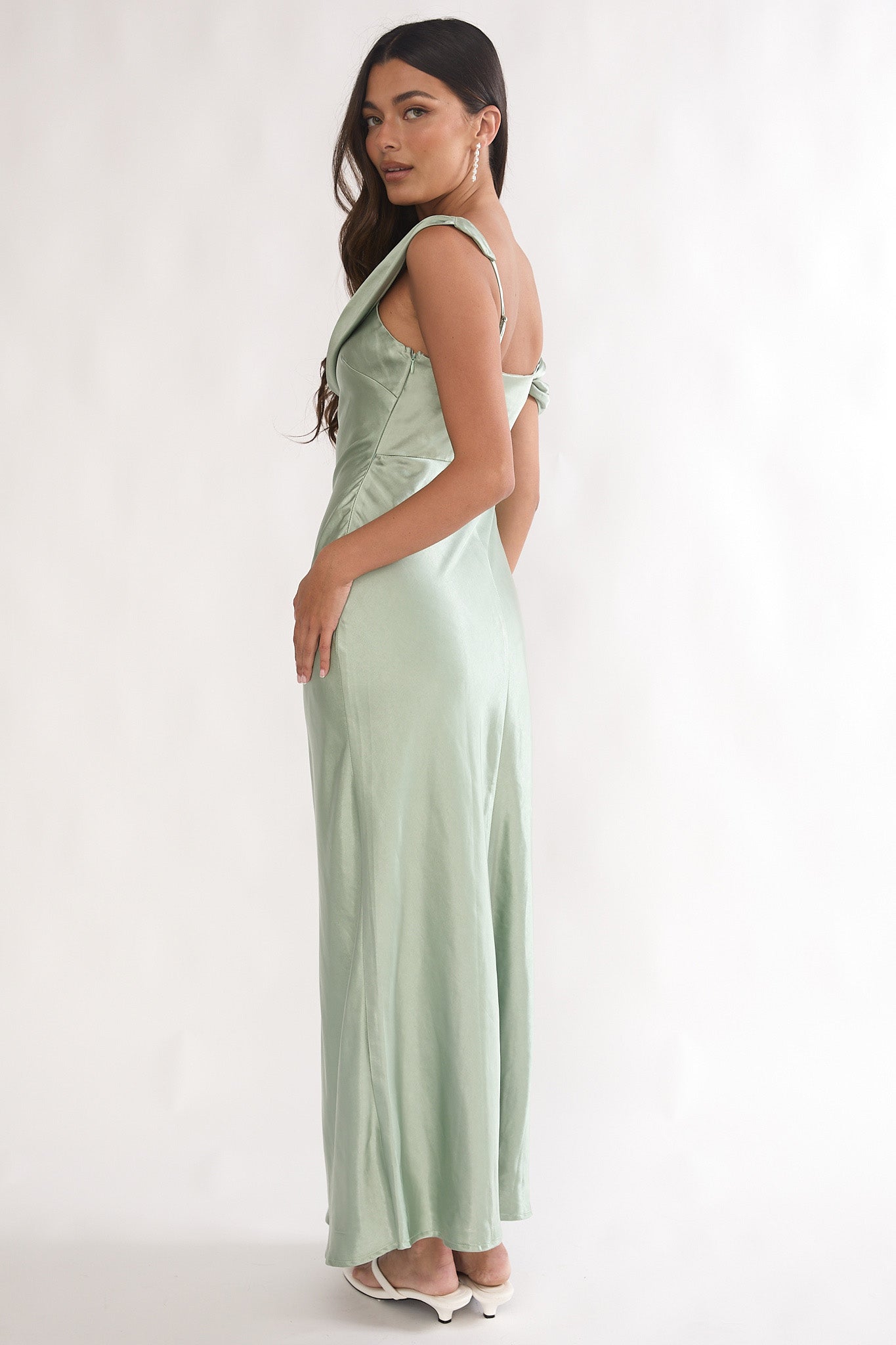 Emelle Asymmetric Neckline Maxi Dress Pistachio-Maymioy