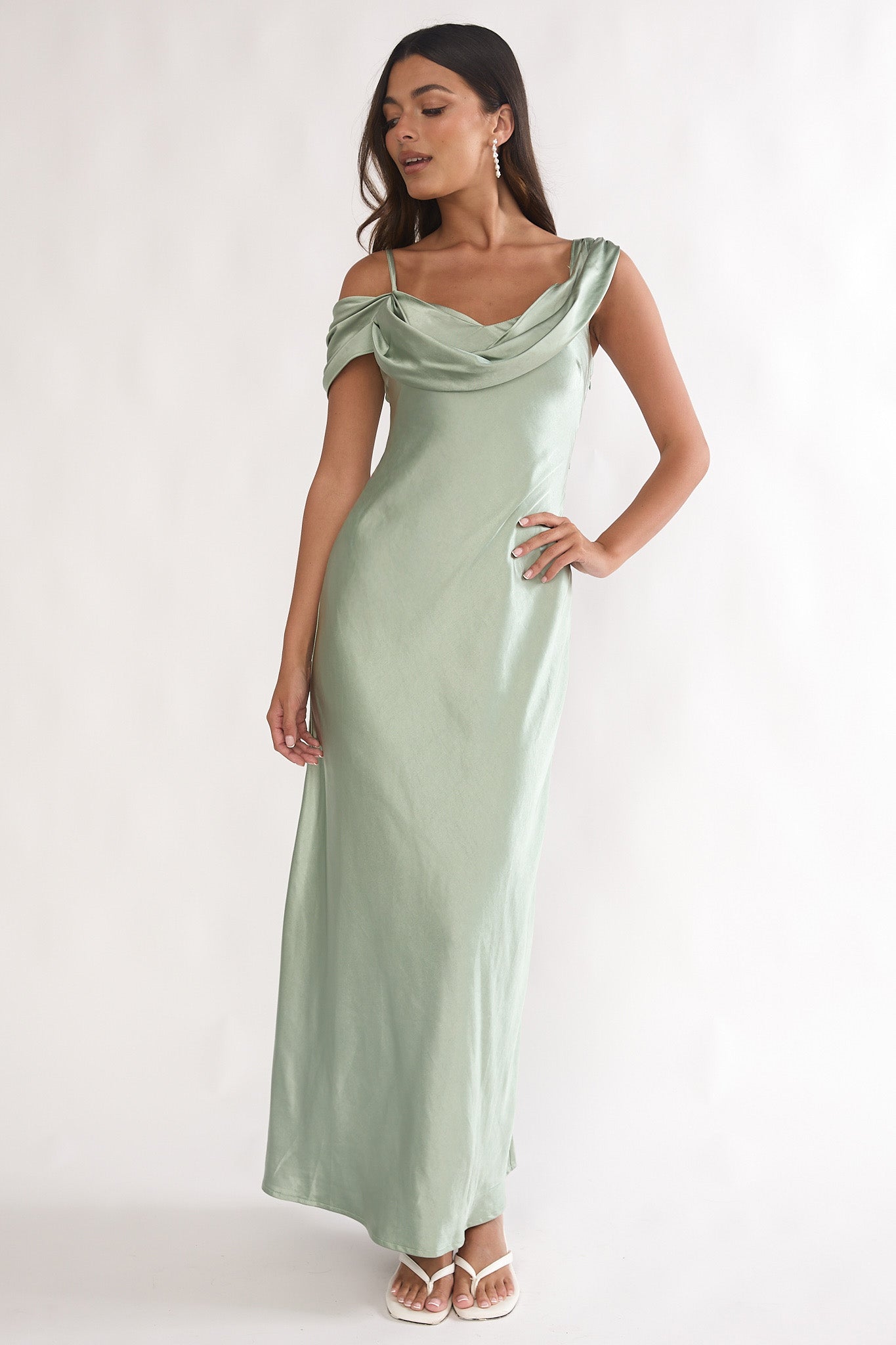 Emelle Asymmetric Neckline Maxi Dress Pistachio-Maymioy
