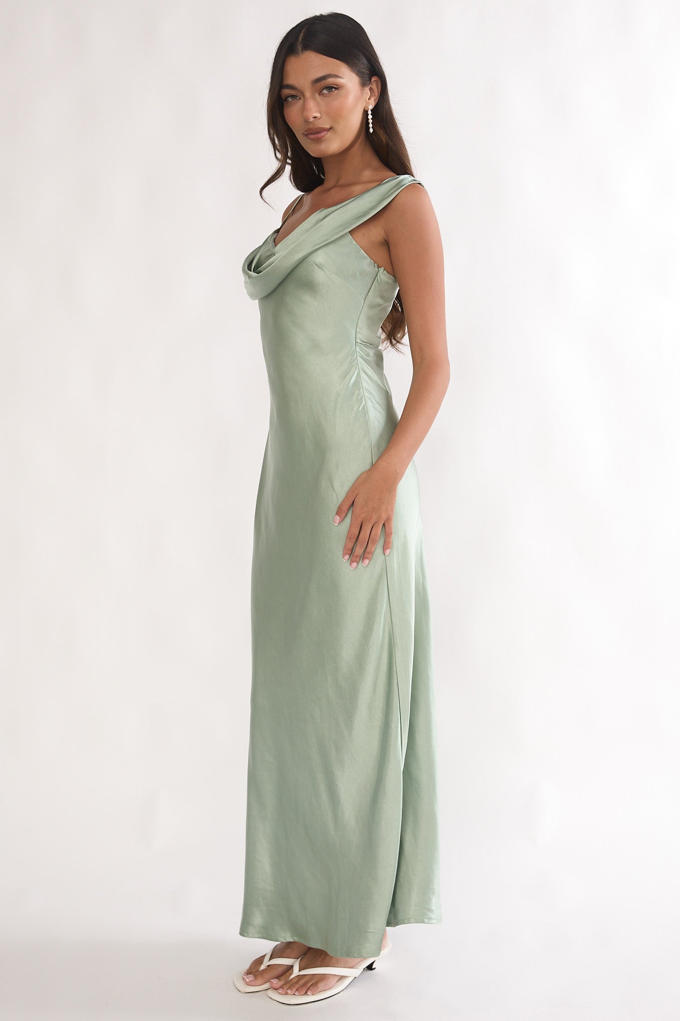 Emelle Asymmetric Neckline Maxi Dress Pistachio-Maymioy