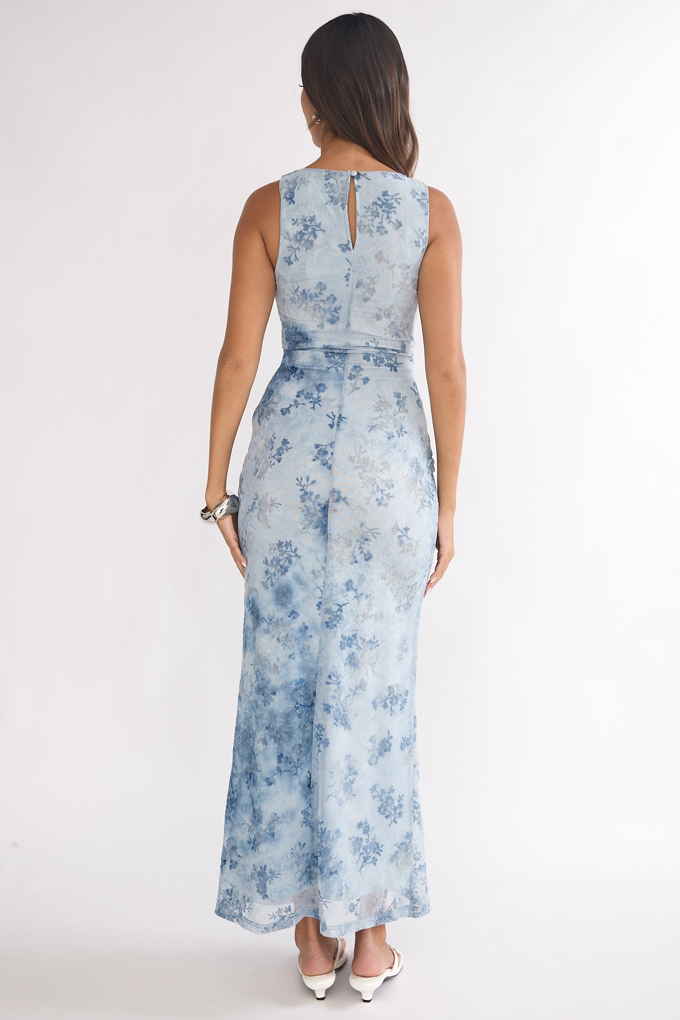 Elowra Mesh Maxi Dress Floral Blue-Maymioy