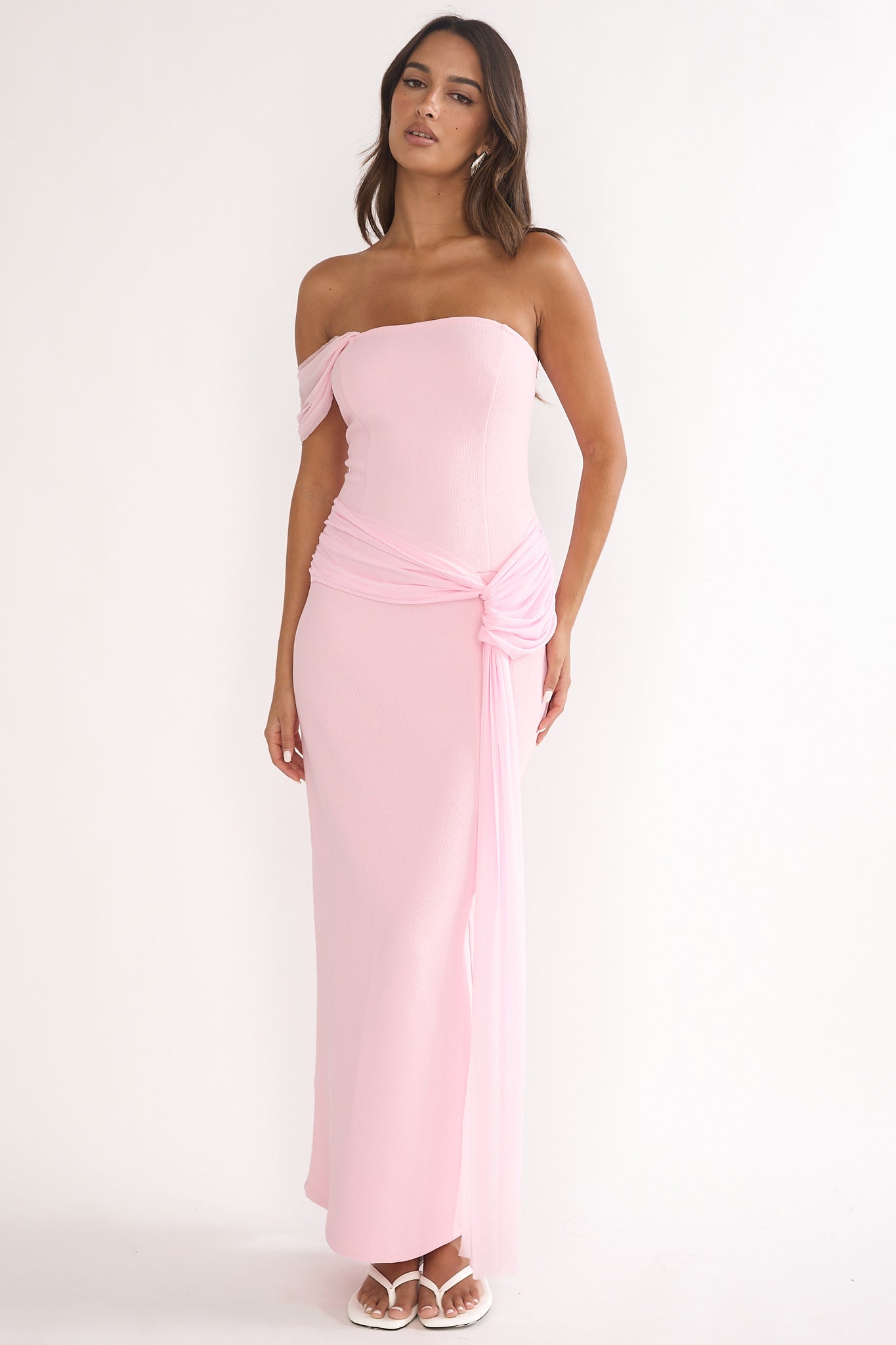 Chiavari Waist Drape Maxi Dress Pink-Maymioy