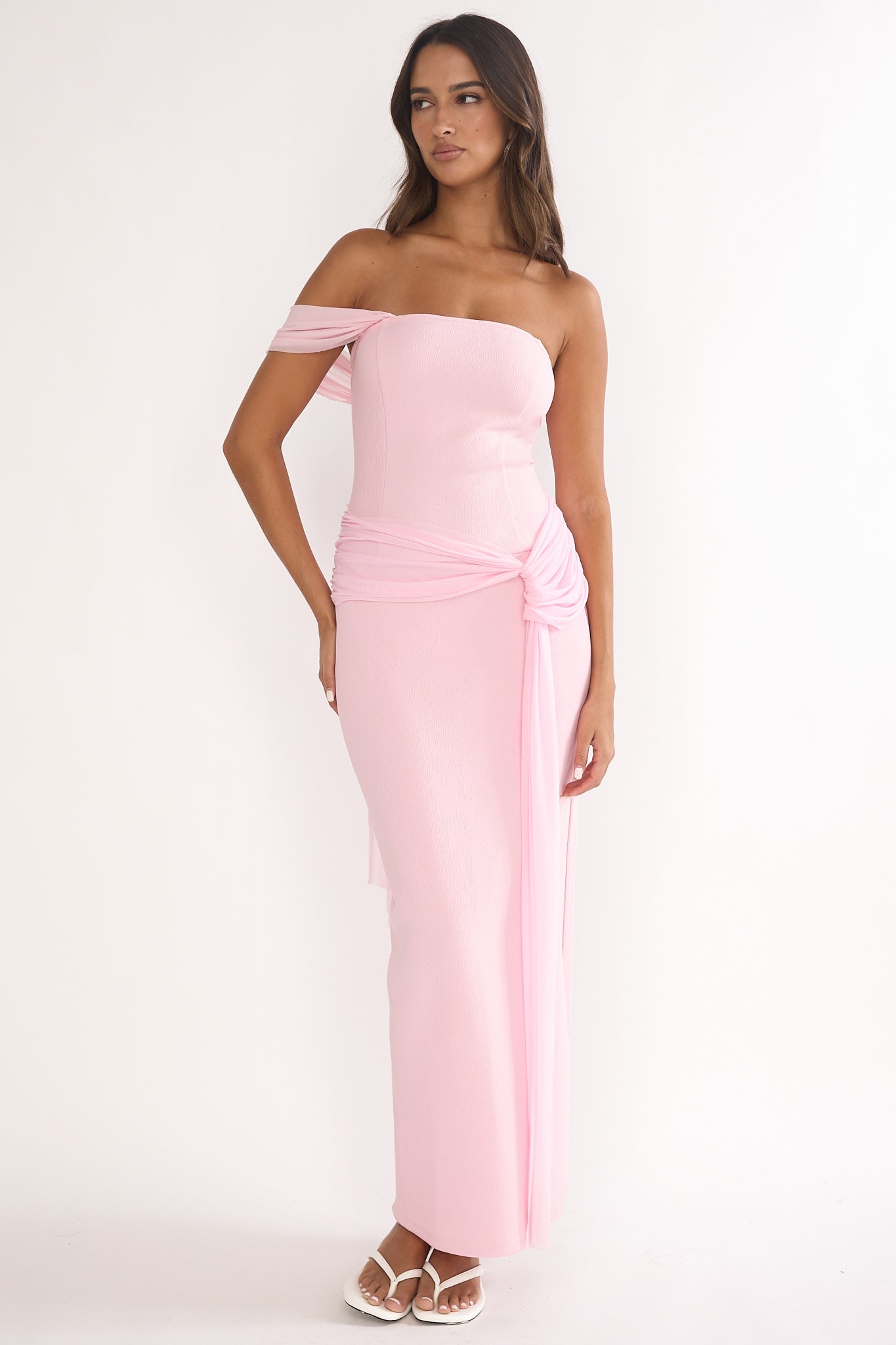 Chiavari Waist Drape Maxi Dress Pink-Maymioy