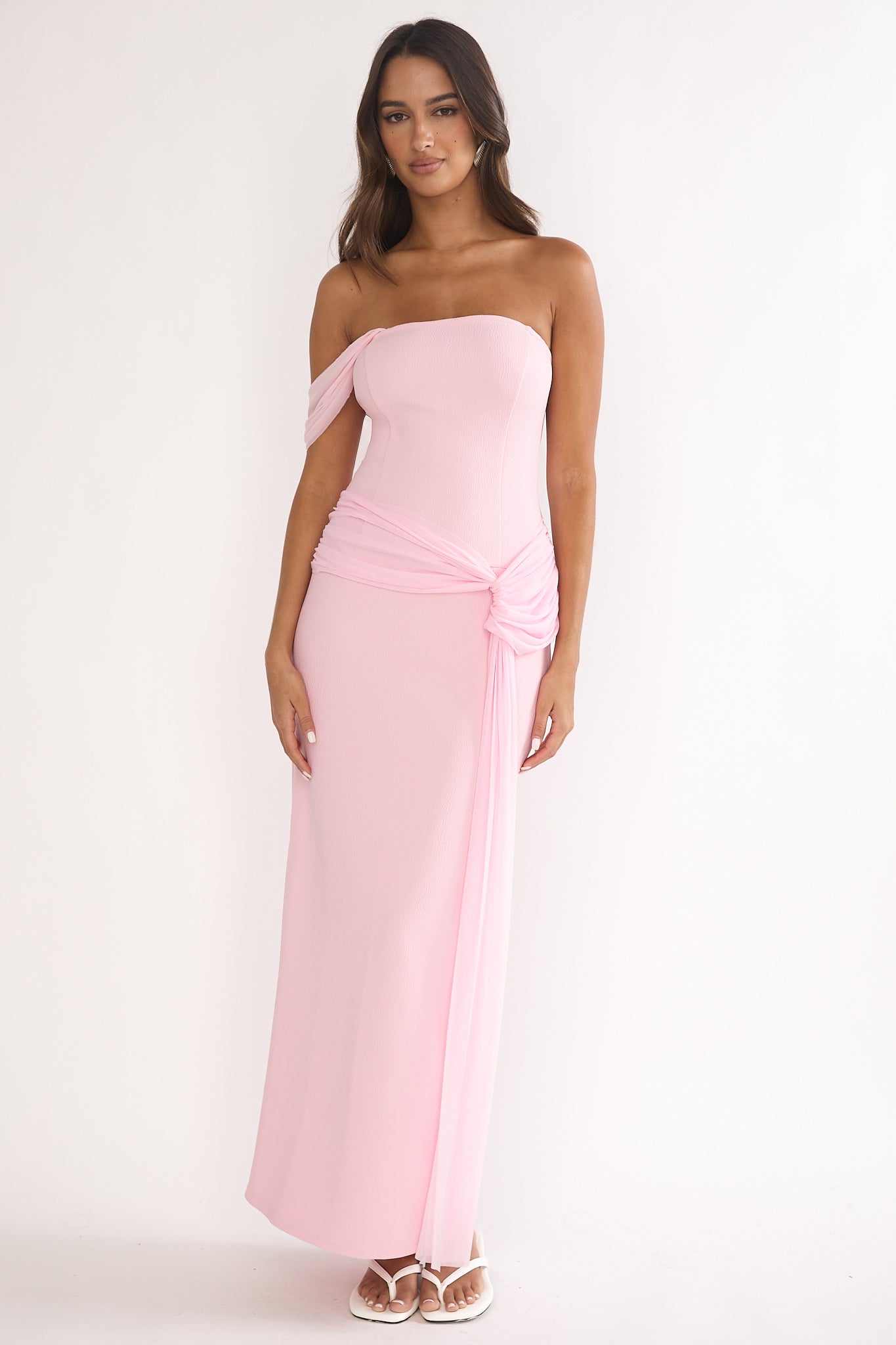 Chiavari Waist Drape Maxi Dress Pink-Maymioy