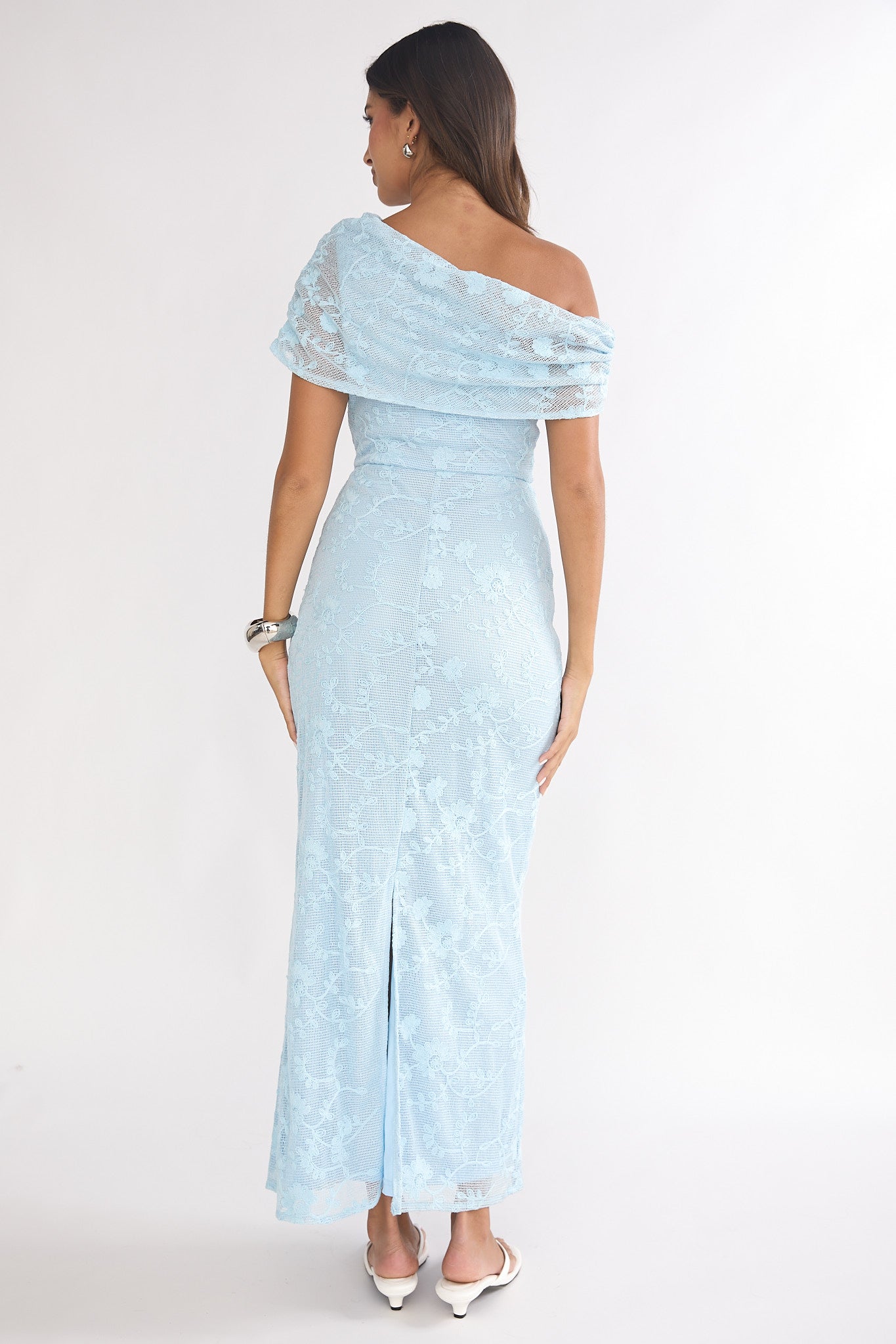 Elita Asymmetric Neckline Lace Maxi Dress Blue-Maymioy
