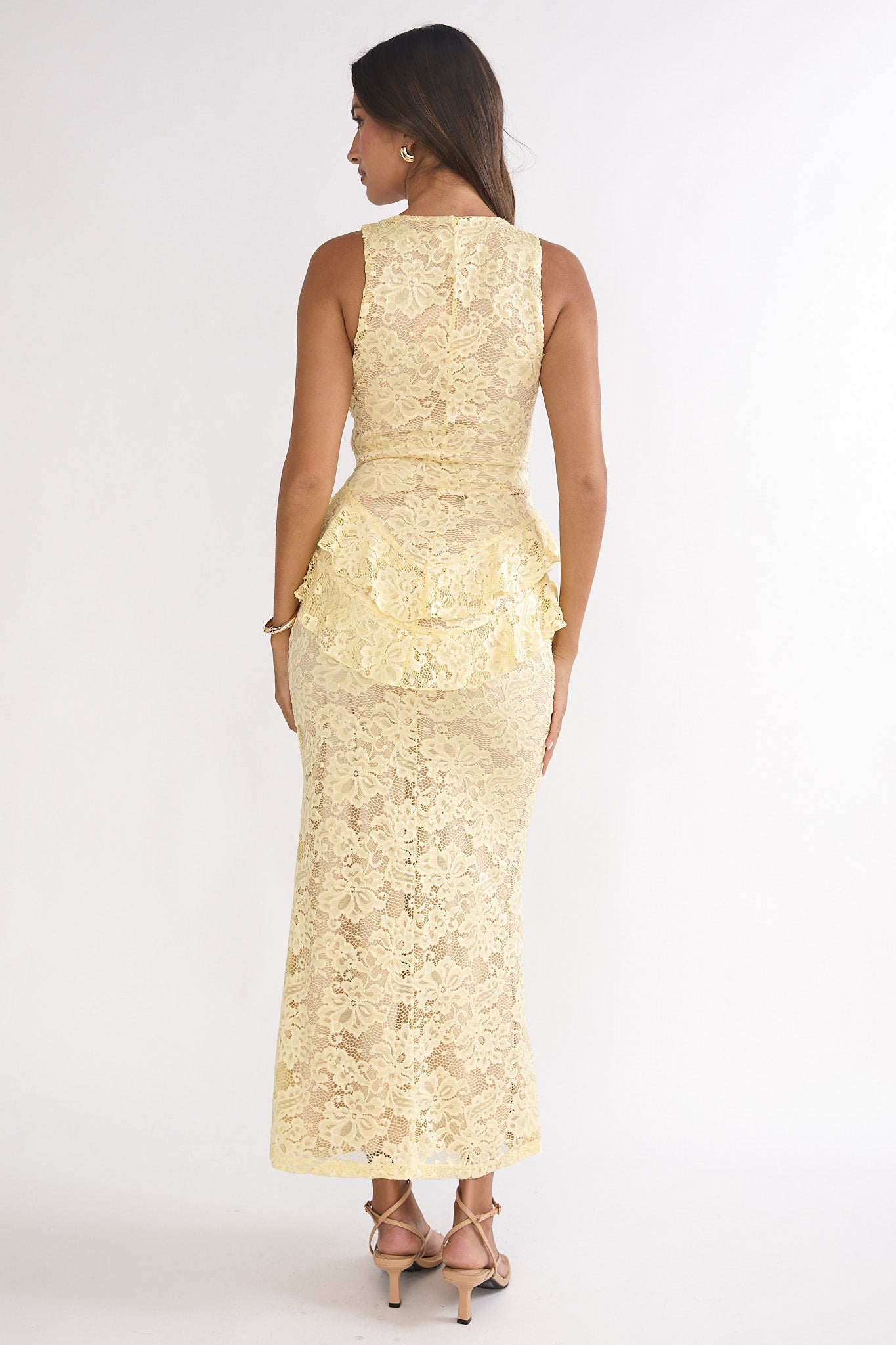 Serenella Peplum Lace Maxi Dress Butter-Maymioy