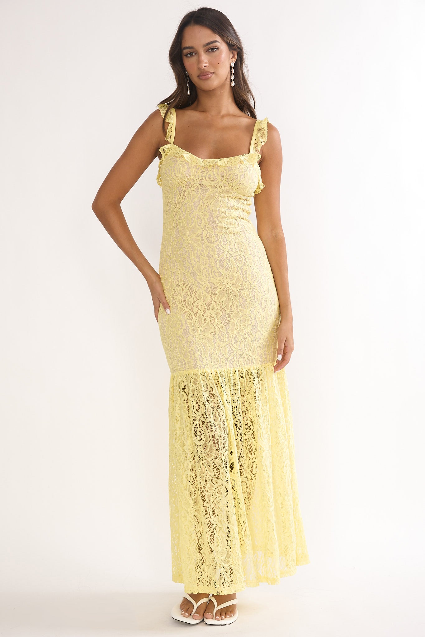 Noraya Lace Overlay Maxi Dress Lemon-Maymioy
