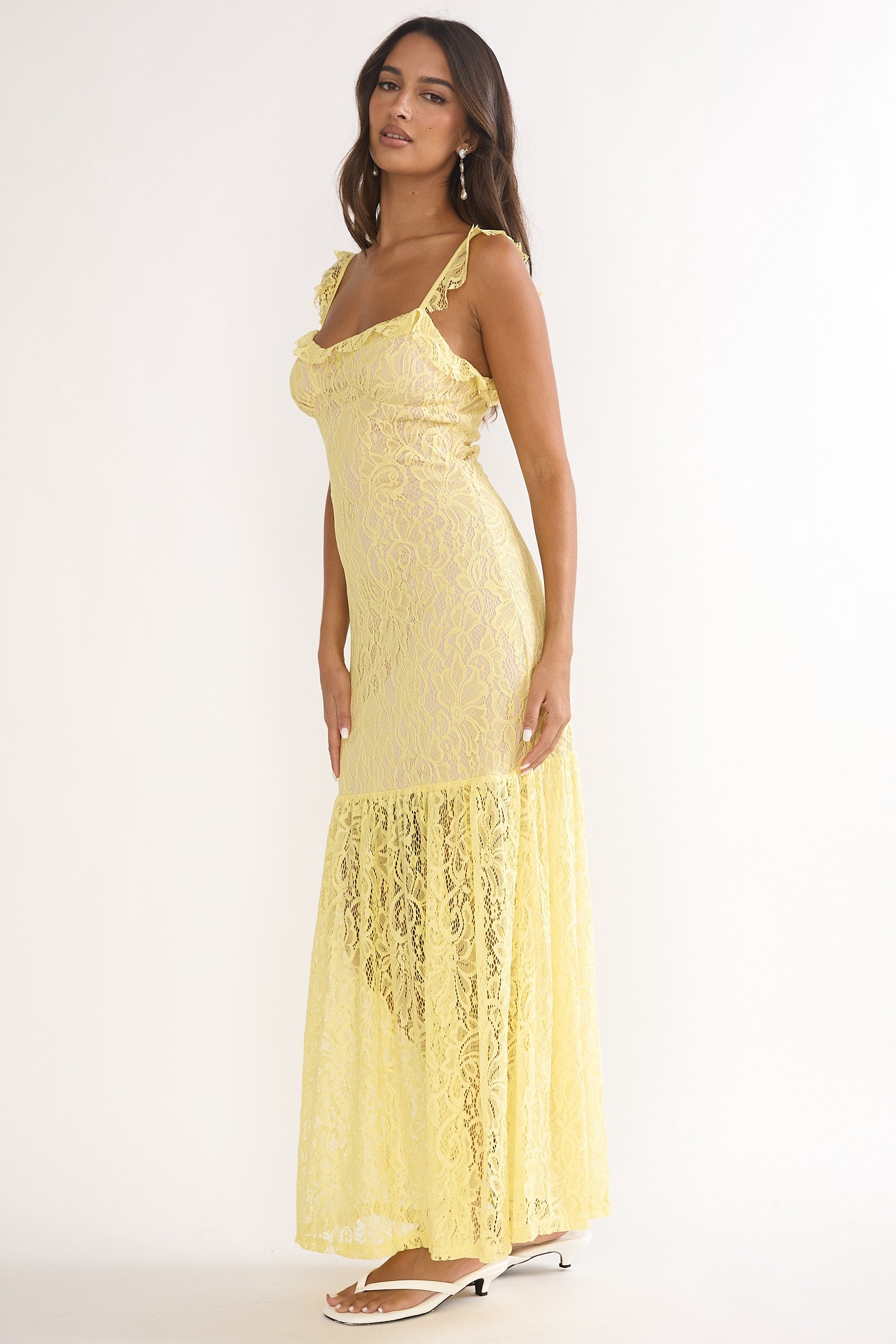 Noraya Lace Overlay Maxi Dress Lemon-Maymioy