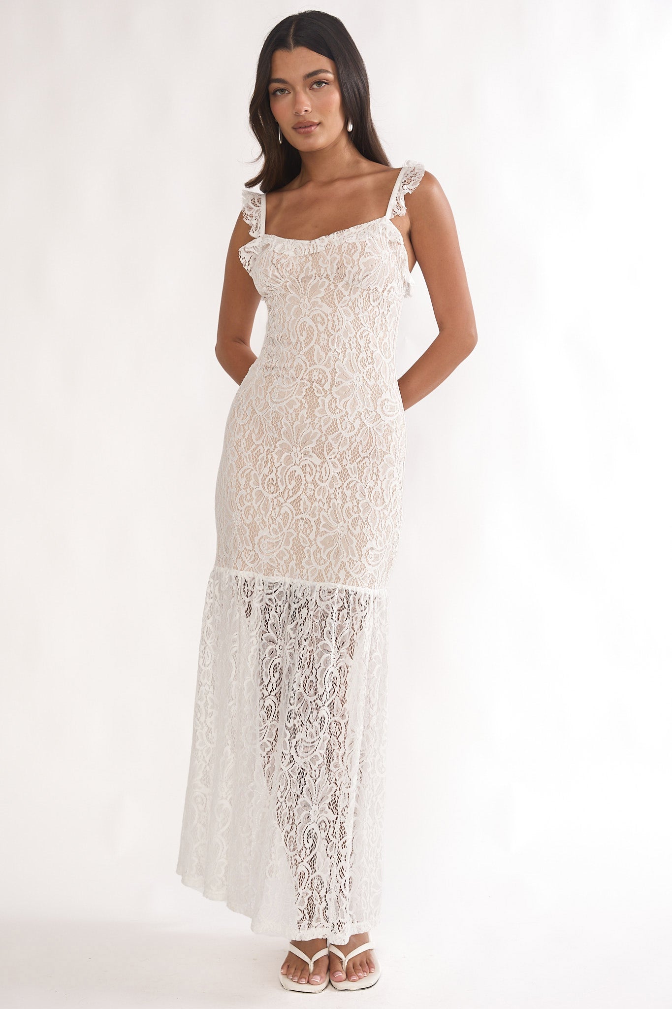 Noraya Lace Overlay Maxi Dress White-Maymioy