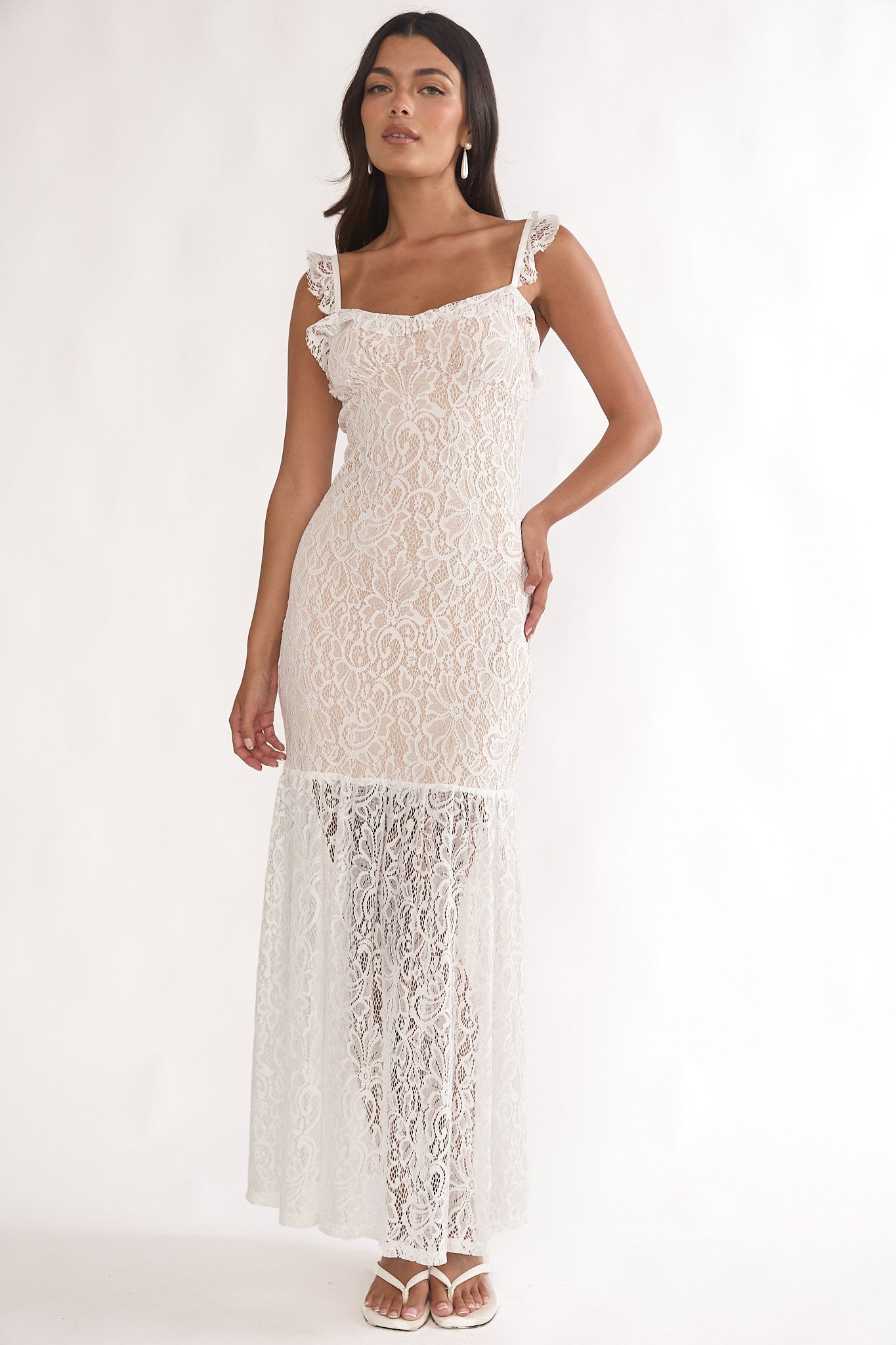 Noraya Lace Overlay Maxi Dress White-Maymioy