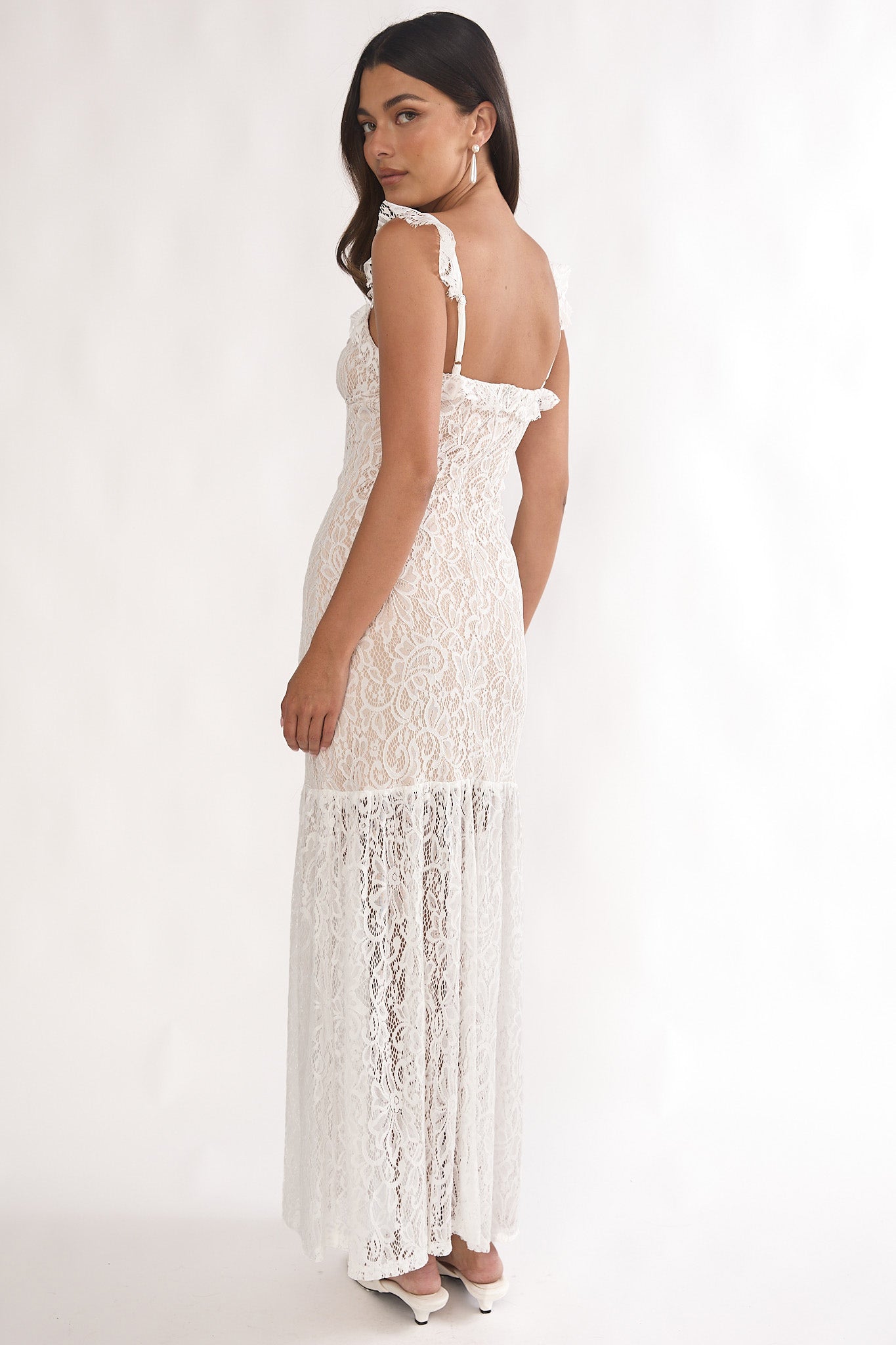 Noraya Lace Overlay Maxi Dress White-Maymioy