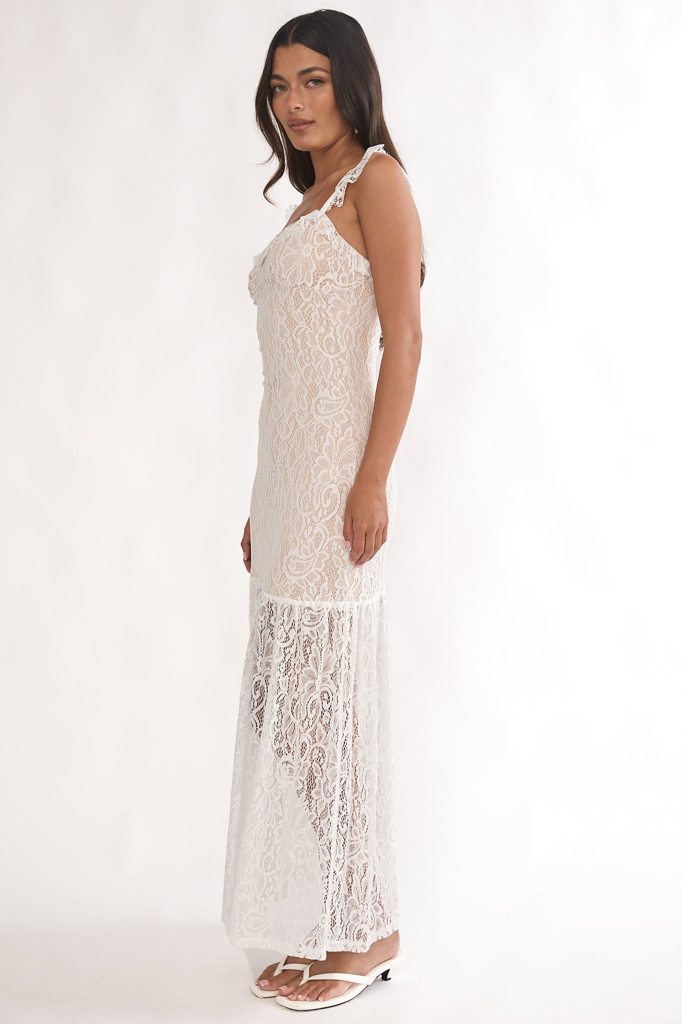 Noraya Lace Overlay Maxi Dress White-Maymioy