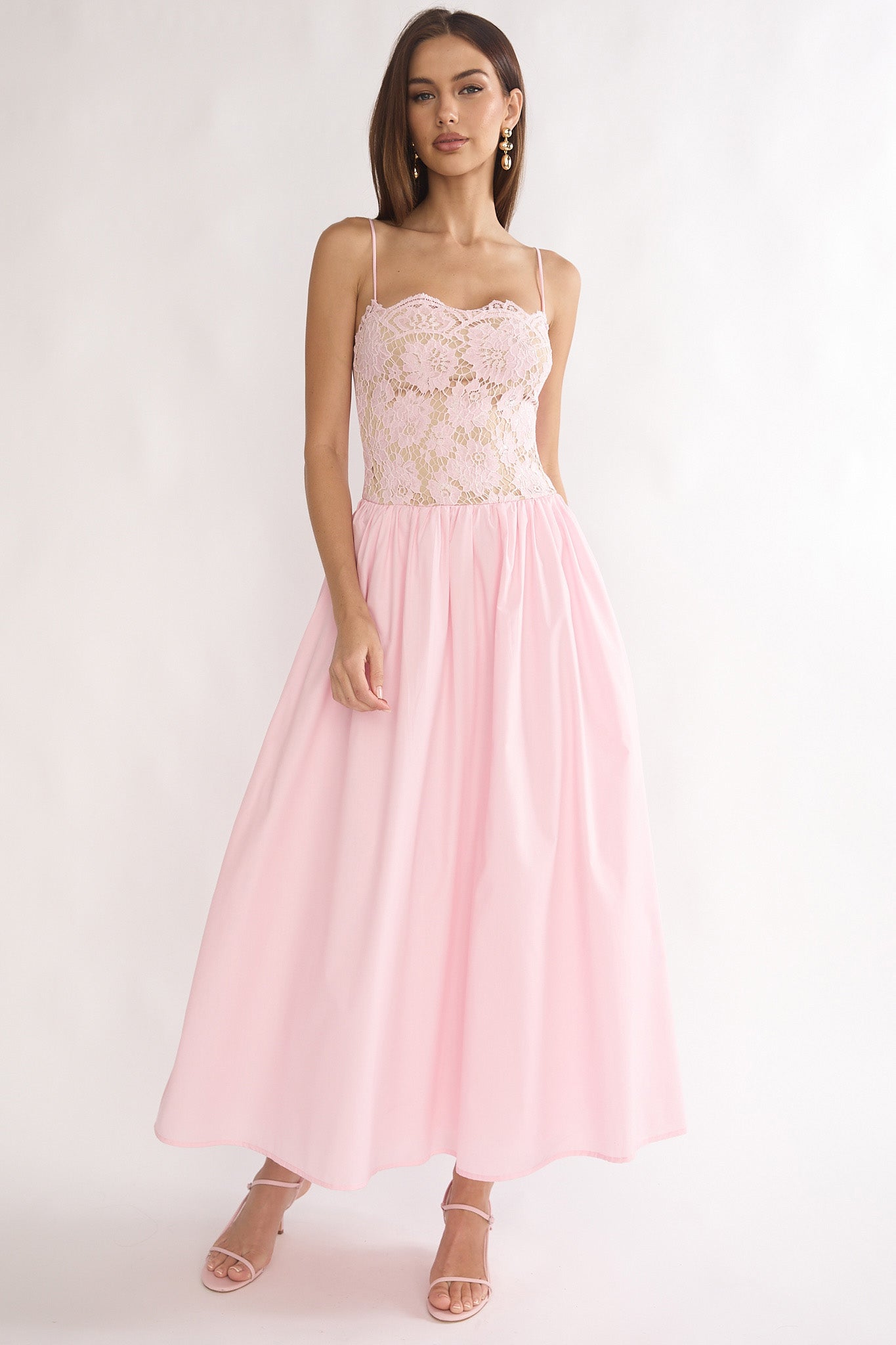 She's A Lady Lace Bodice Maxi Dress Pink-Maymioy