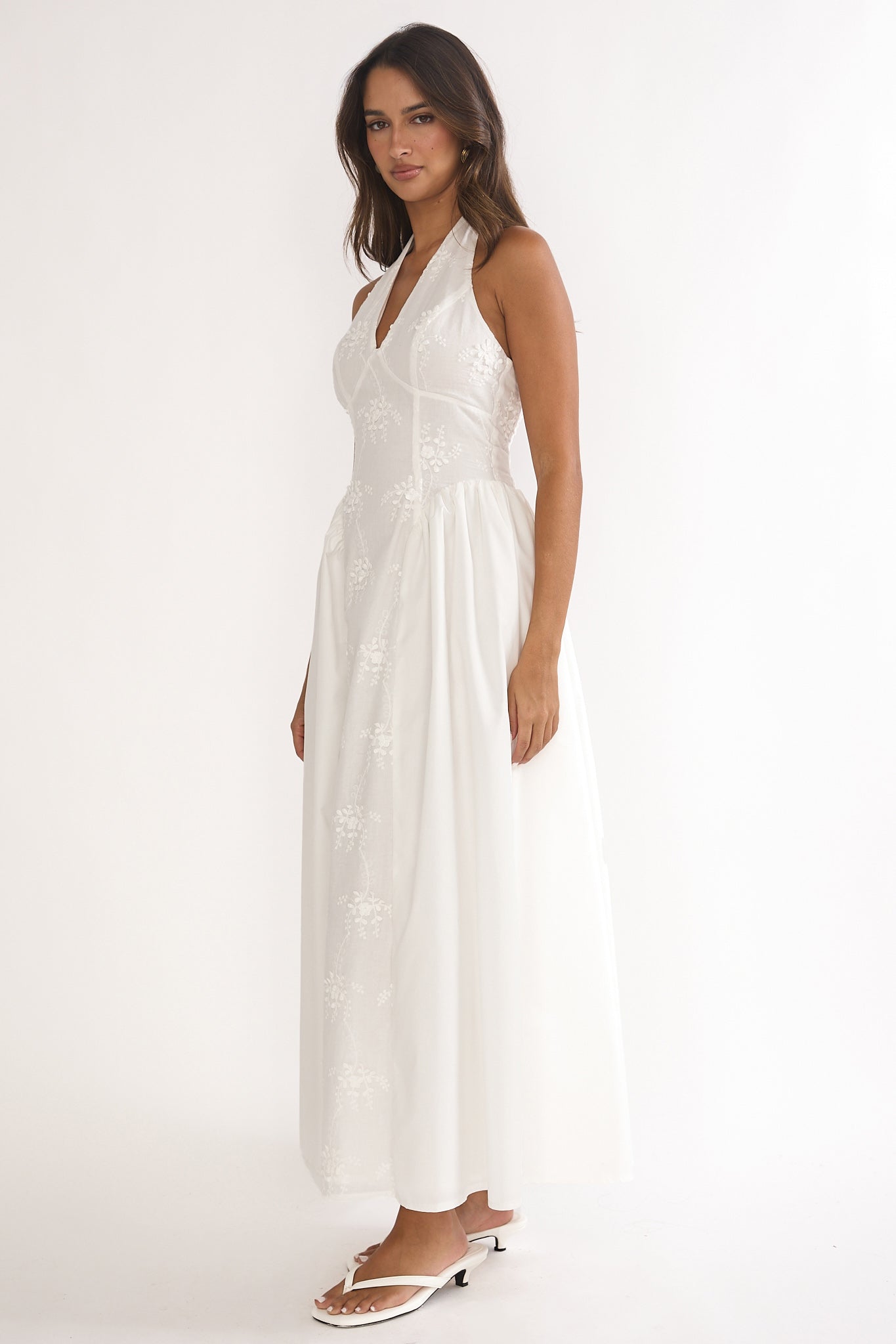Talirosa Embroidered Halterneck Maxi Dress White-Maymioy