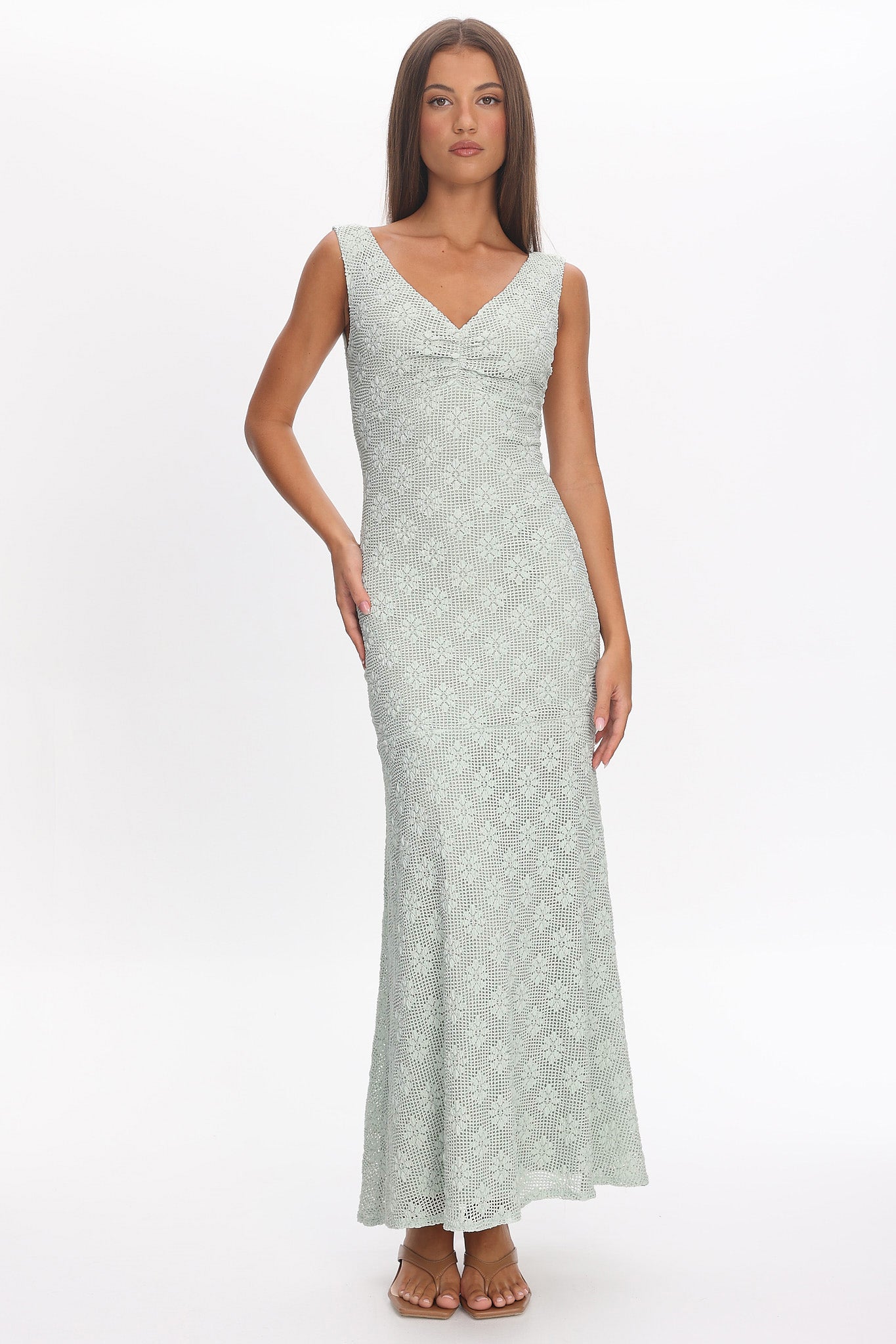 Sunshine Girl Crochet Maxi Dress Sage-Maymioy