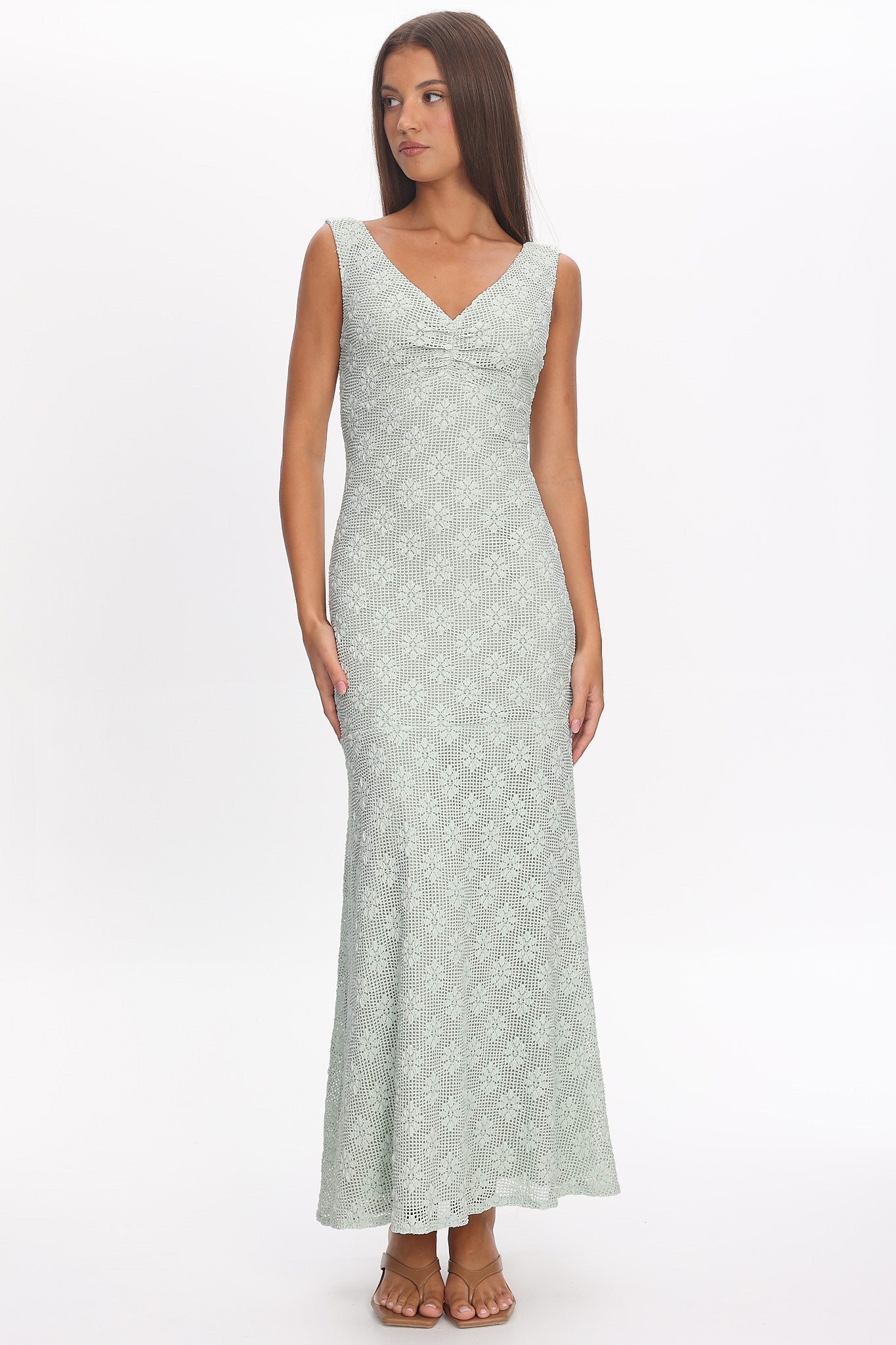 Sunshine Girl Crochet Maxi Dress Sage-Maymioy