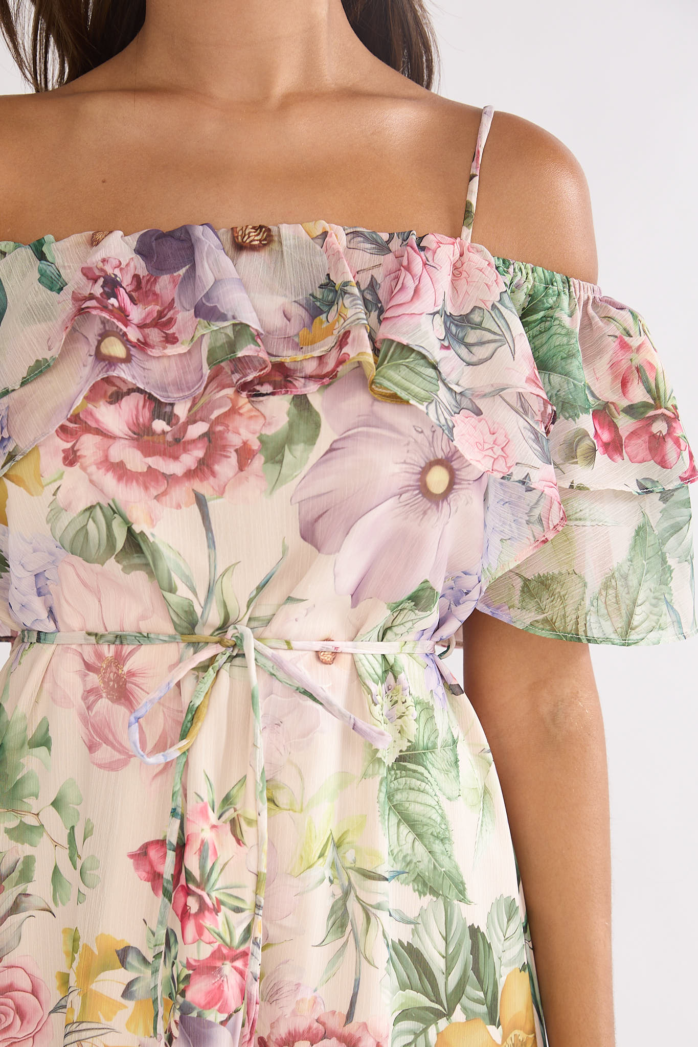 Ivelle Off-Shoulder Ruffle Maxi Dress Floral-Maymioy