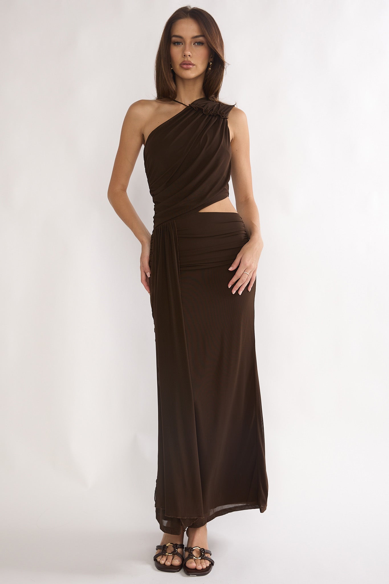 Out Loud Cut-Out Drape Maxi Dress Chocolate-Maymioy