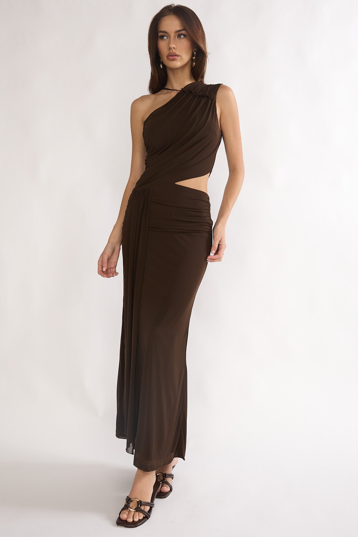 Out Loud Cut-Out Drape Maxi Dress Chocolate-Maymioy