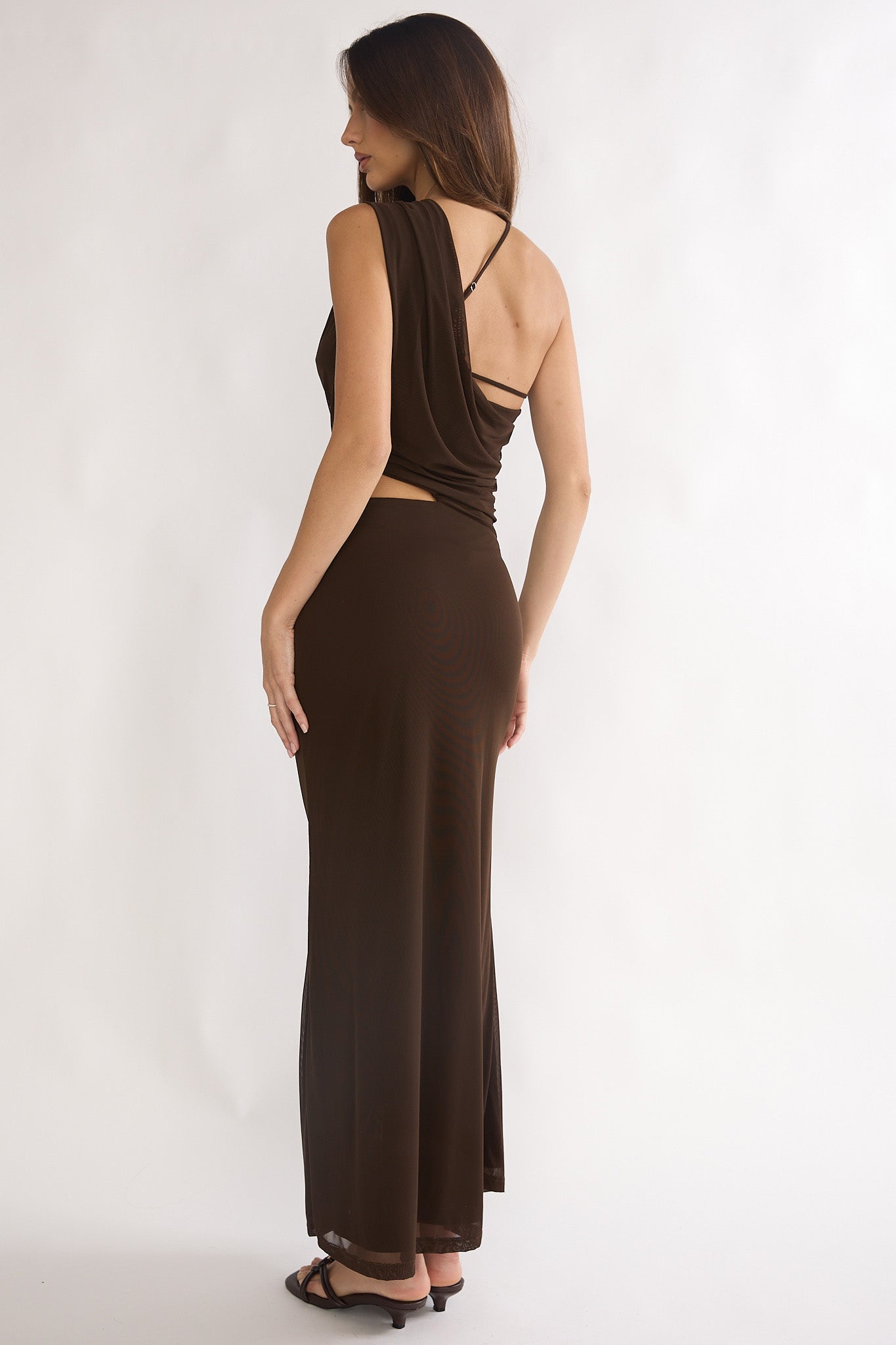Out Loud Cut-Out Drape Maxi Dress Chocolate-Maymioy