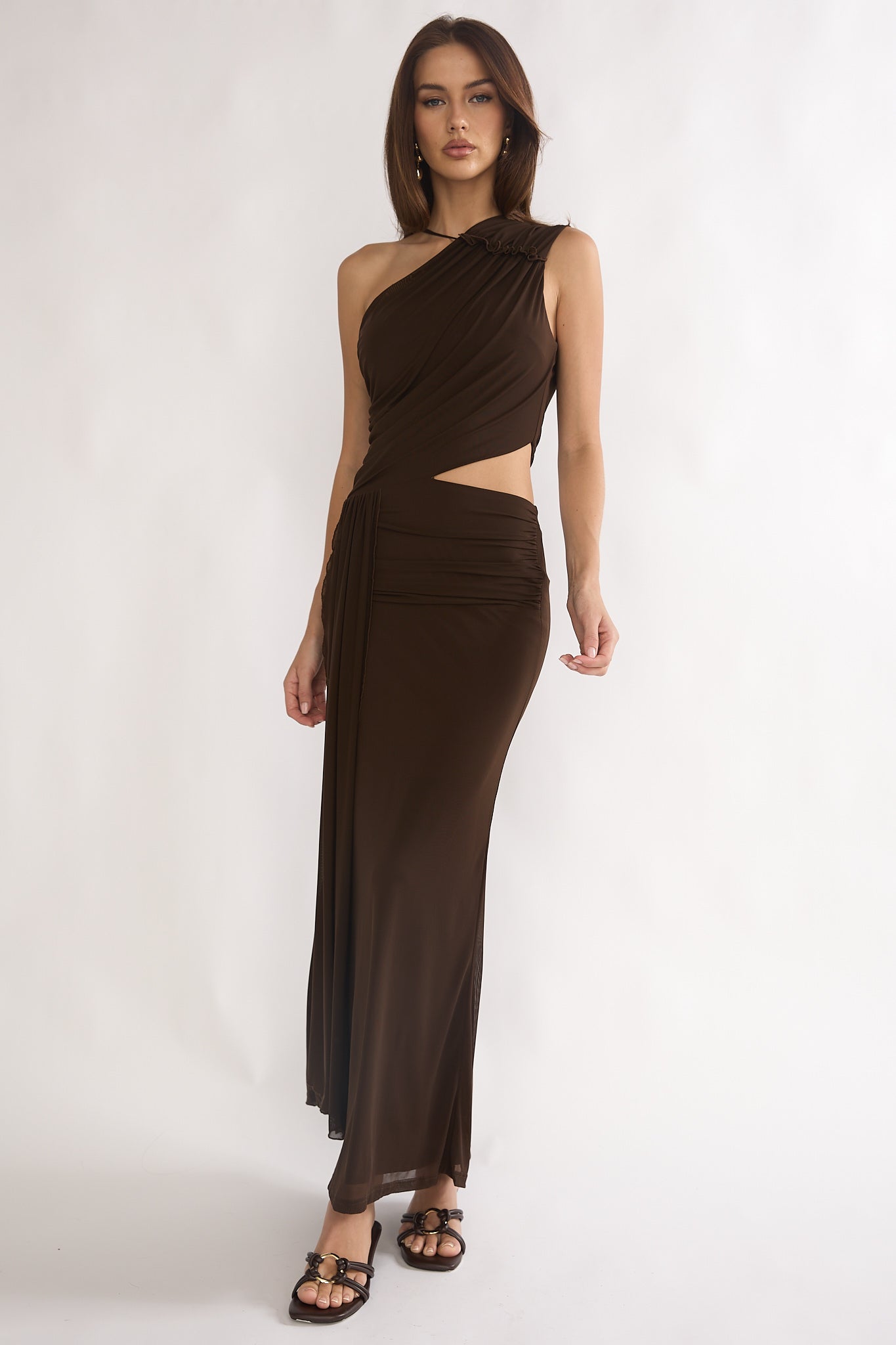 Out Loud Cut-Out Drape Maxi Dress Chocolate-Maymioy