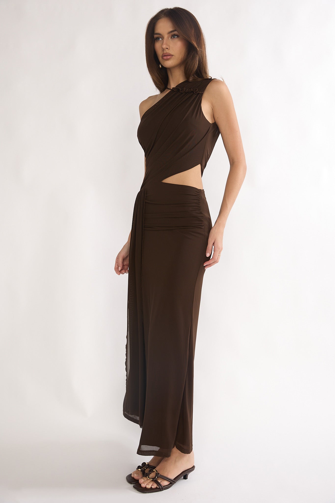 Out Loud Cut-Out Drape Maxi Dress Chocolate-Maymioy