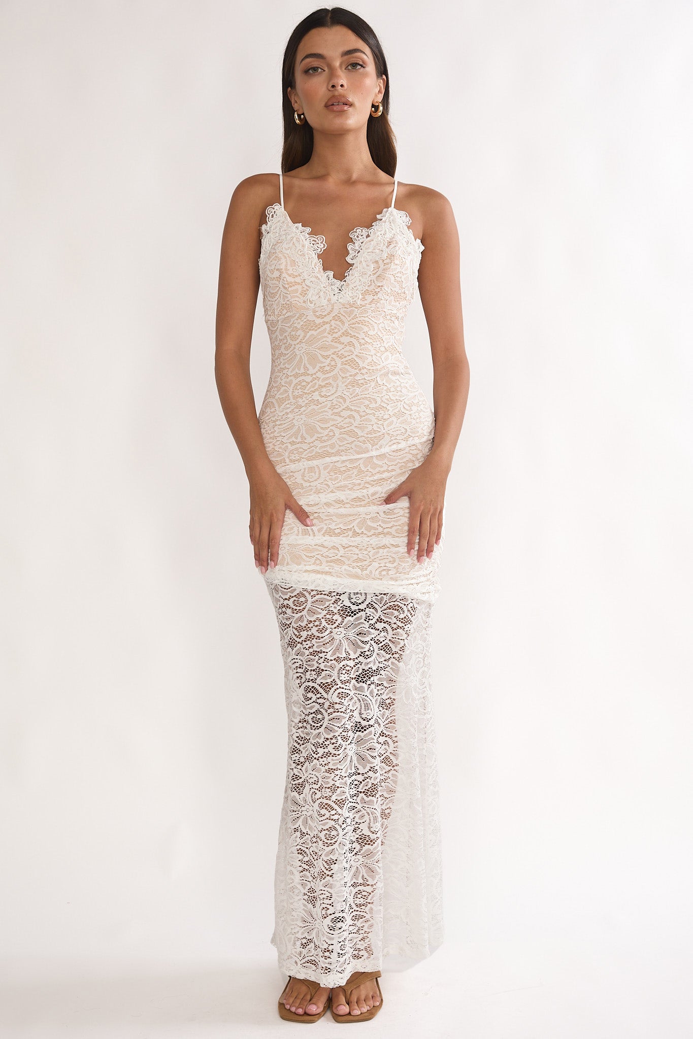 Capri Sunset Lace Overlay Maxi Dress White-Maymioy
