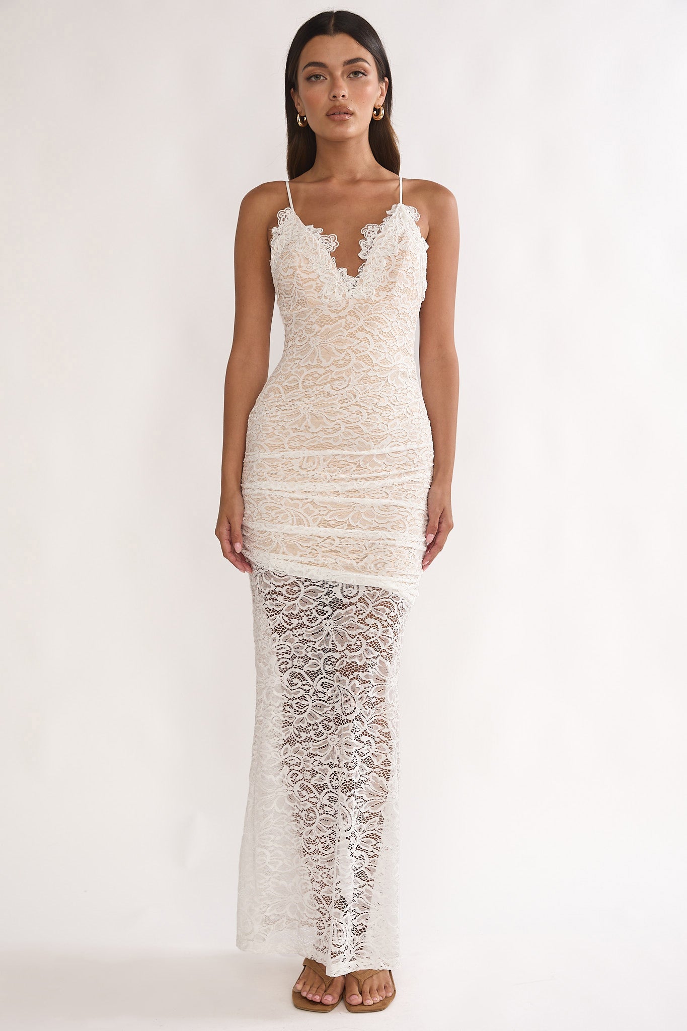 Capri Sunset Lace Overlay Maxi Dress White-Maymioy