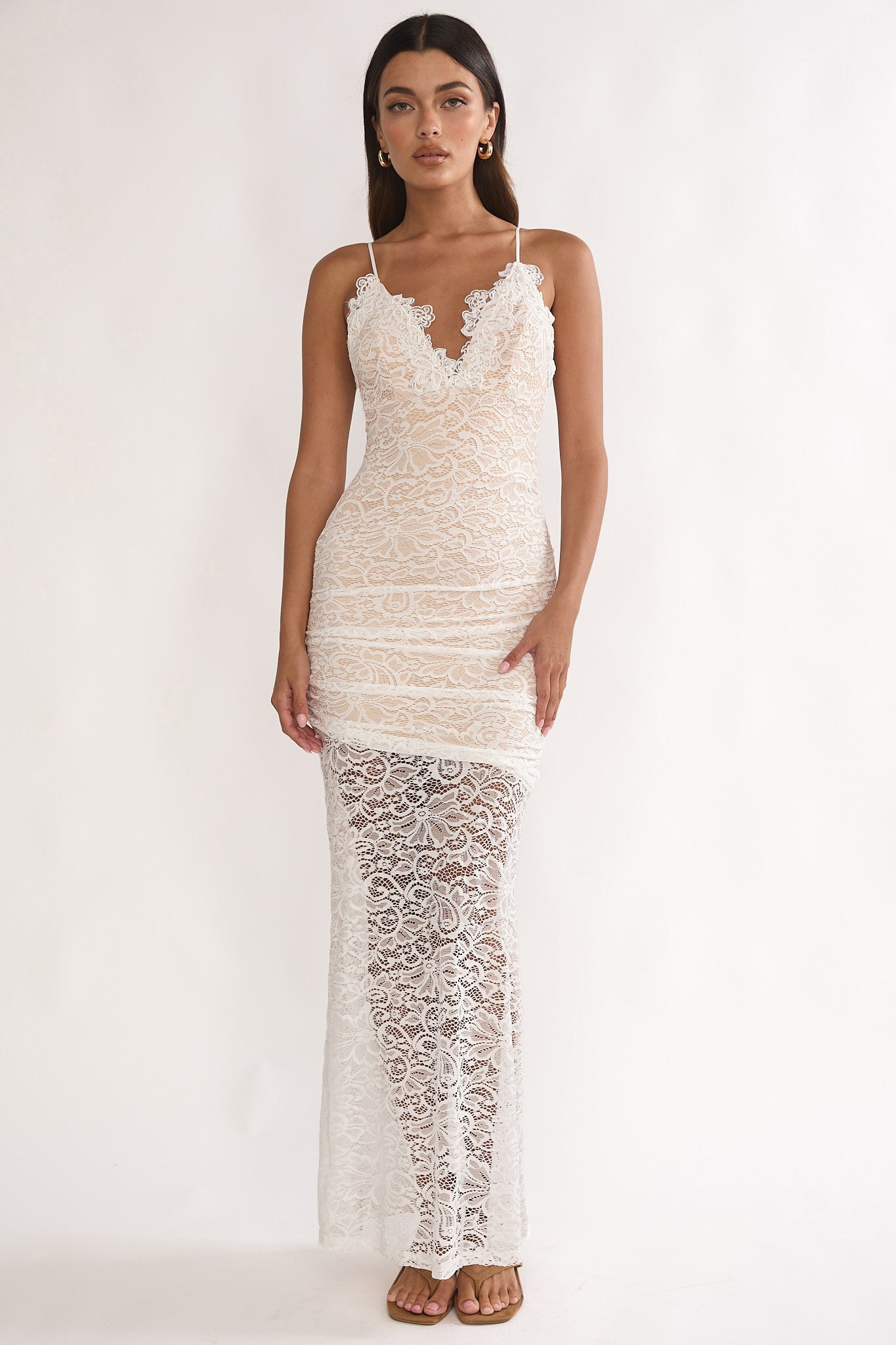 Capri Sunset Lace Overlay Maxi Dress White-Maymioy