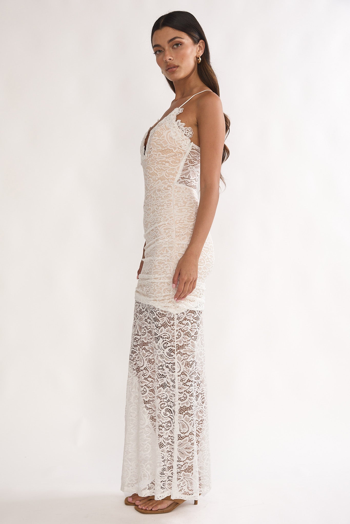 Capri Sunset Lace Overlay Maxi Dress White-Maymioy