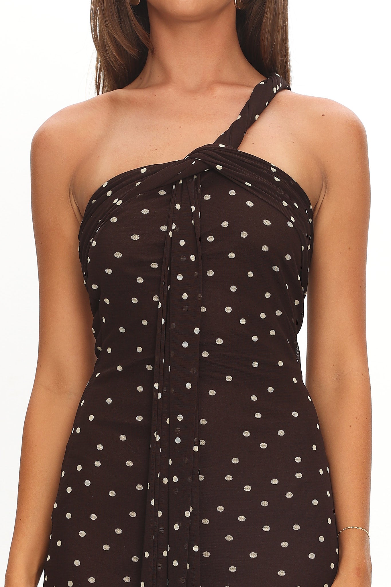Honeydew Back Knot Maxi Dress Polka Dot Chocolate-Maymioy