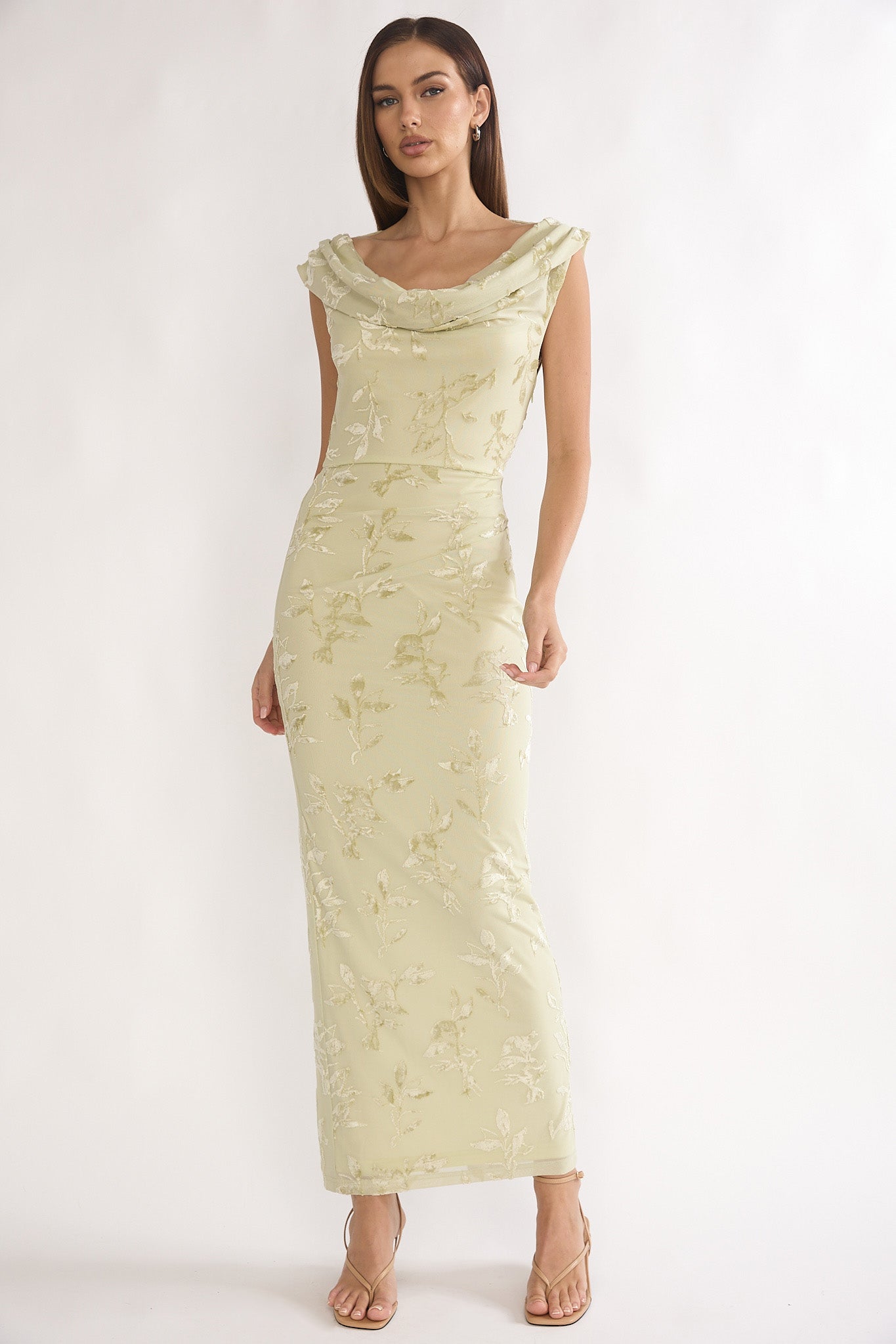 Evermore Cowl Neck Maxi Dress Floral Sage-Maymioy