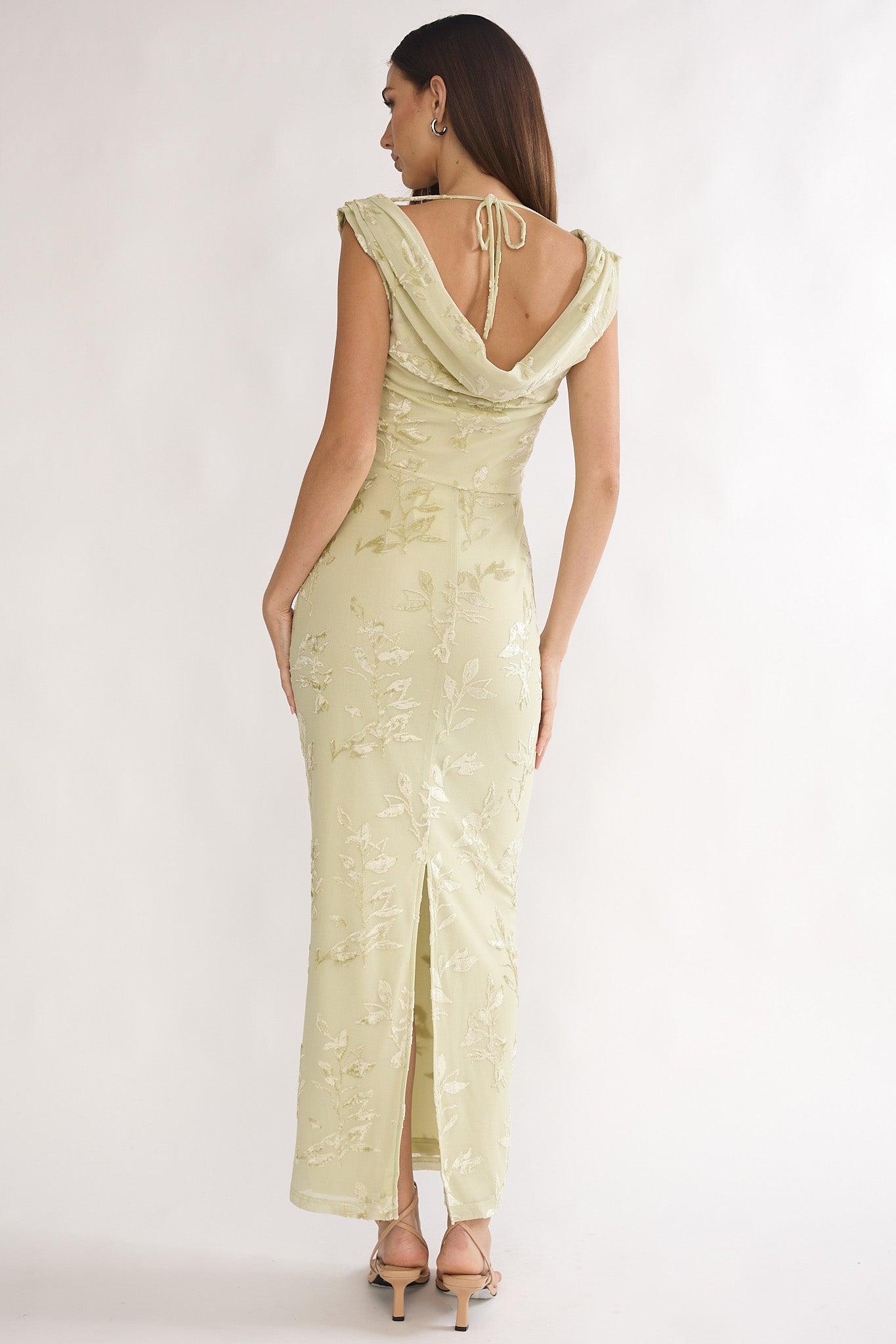 Evermore Cowl Neck Maxi Dress Floral Sage-Maymioy