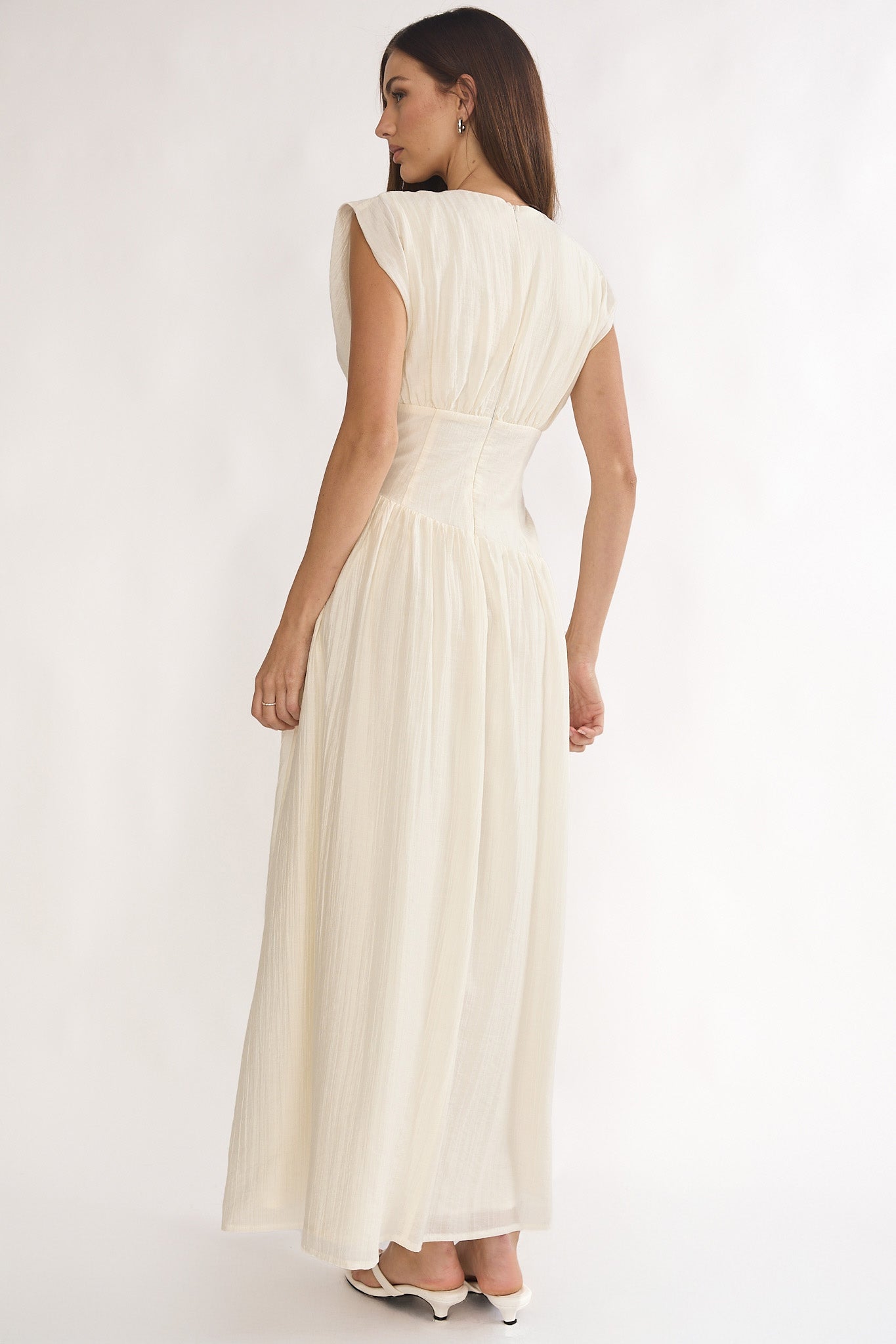 Danicka Asymmetric Waist Maxi Dress Cream-Maymioy