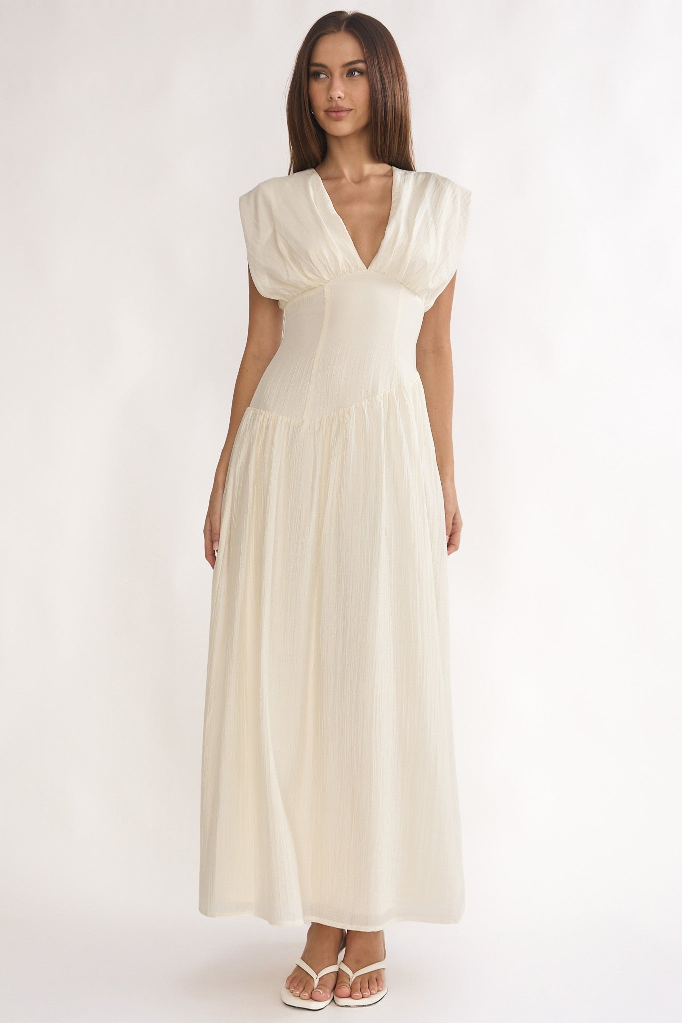 Danicka Asymmetric Waist Maxi Dress Cream-Maymioy