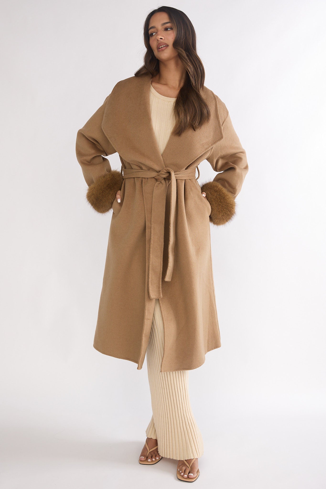 Zannora Faux Fur Coat Camel-Maymioy