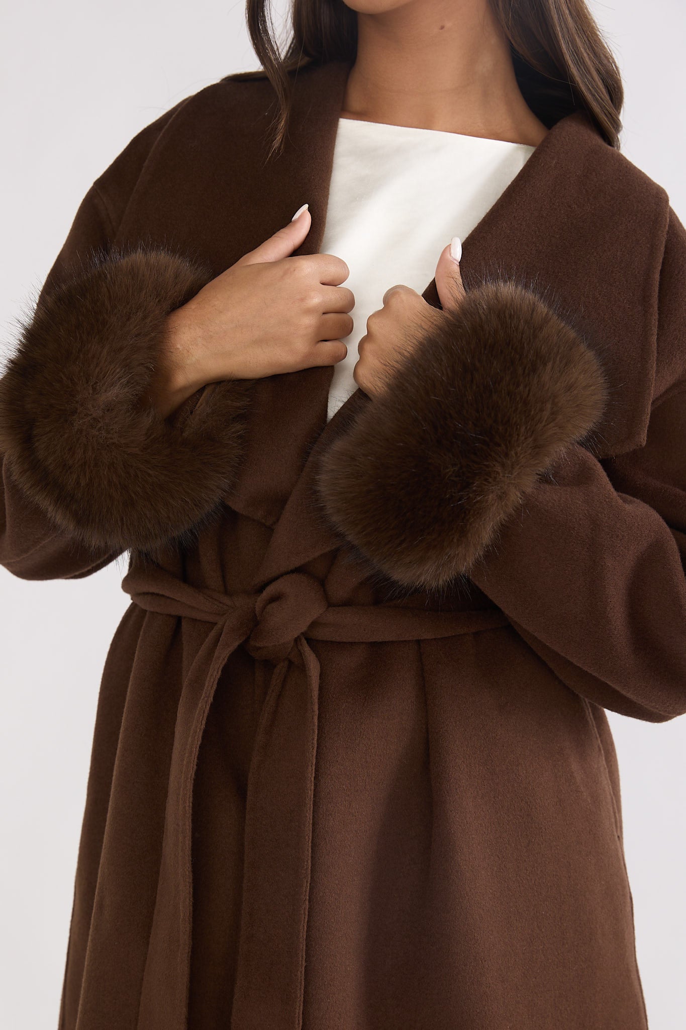 Zannora Faux Fur Coat Chocolate-Maymioy