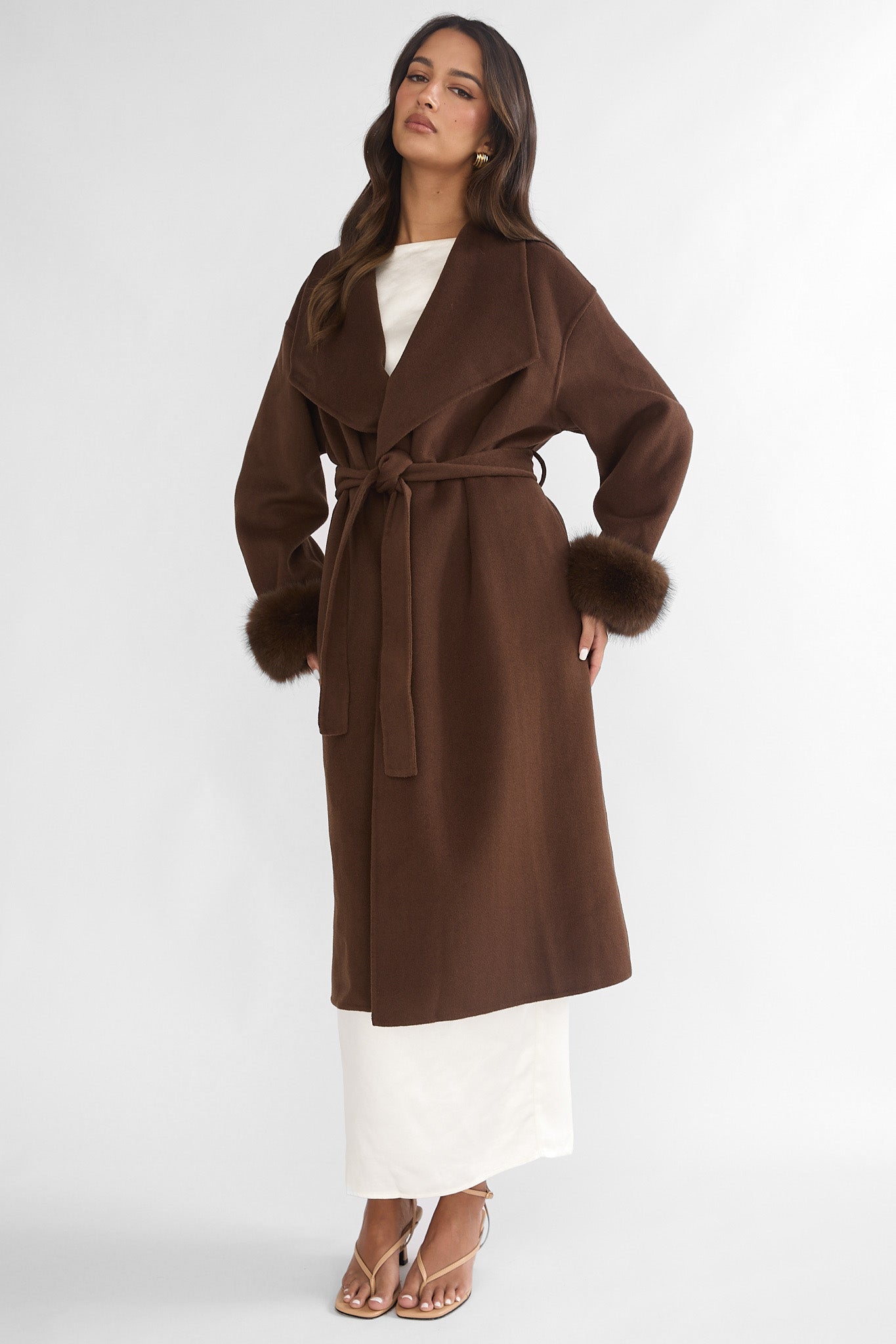 Zannora Faux Fur Coat Chocolate-Maymioy